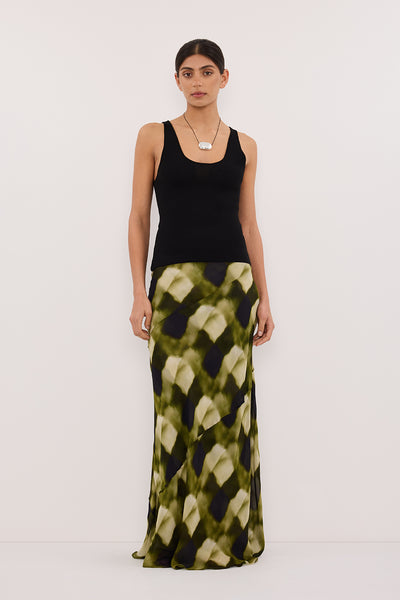 Annie wearing BRONX MOSS MIDI SKIRT