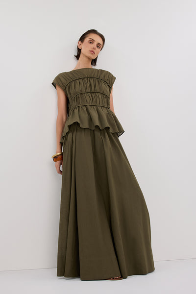 dissh green maxi dress Isabelle Dark Green Multi Float Sleeve Maxi Dress – Scarlett & Jo