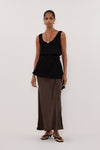 CONNIE BITTER CHOC CUPRO MAXI SKIRT