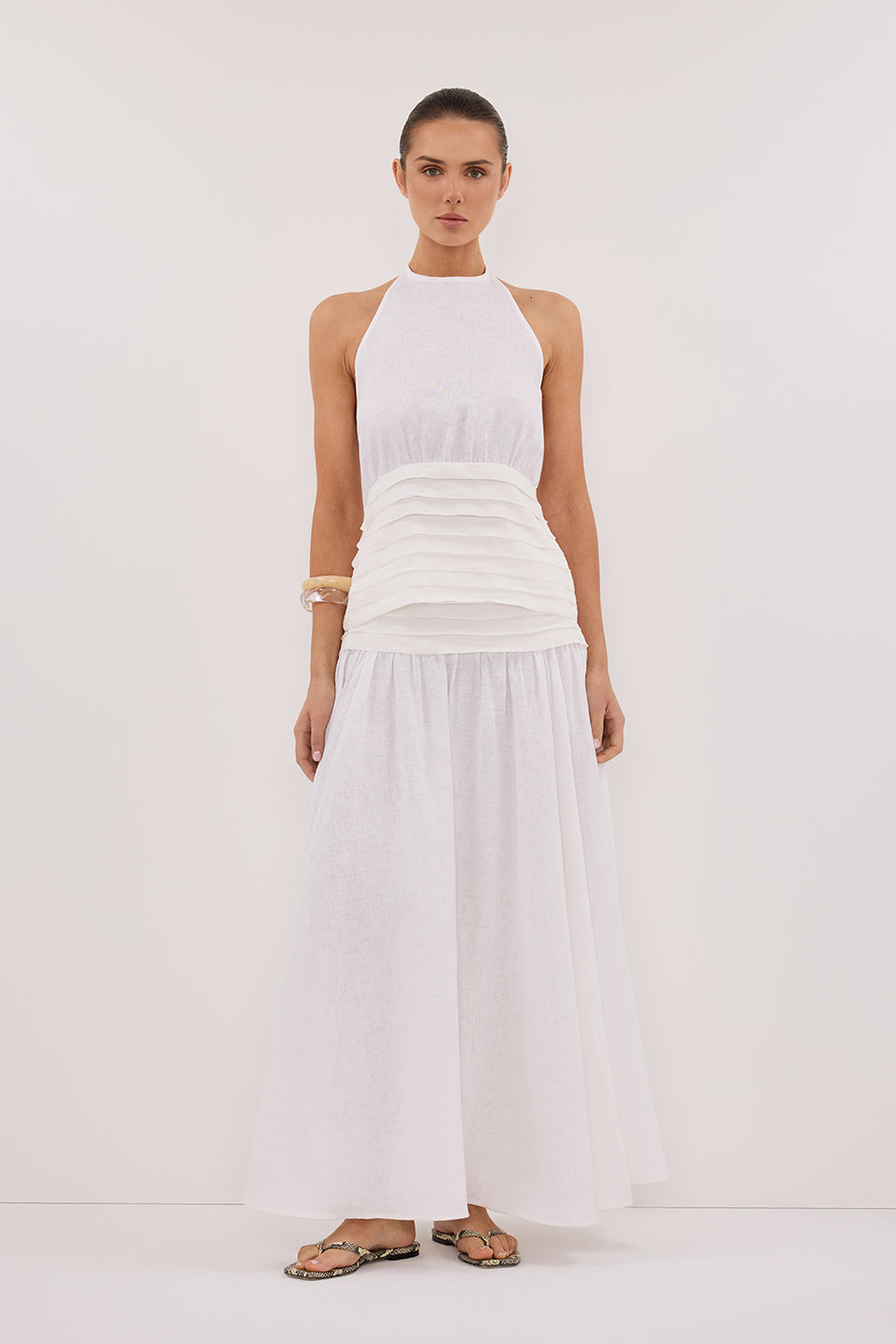 HALLIE WHITE LINEN MIDI SKIRT