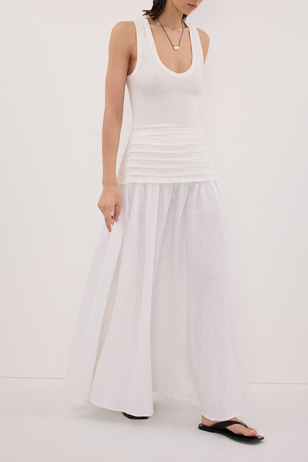 HALLIE WHITE LINEN MIDI SKIRT