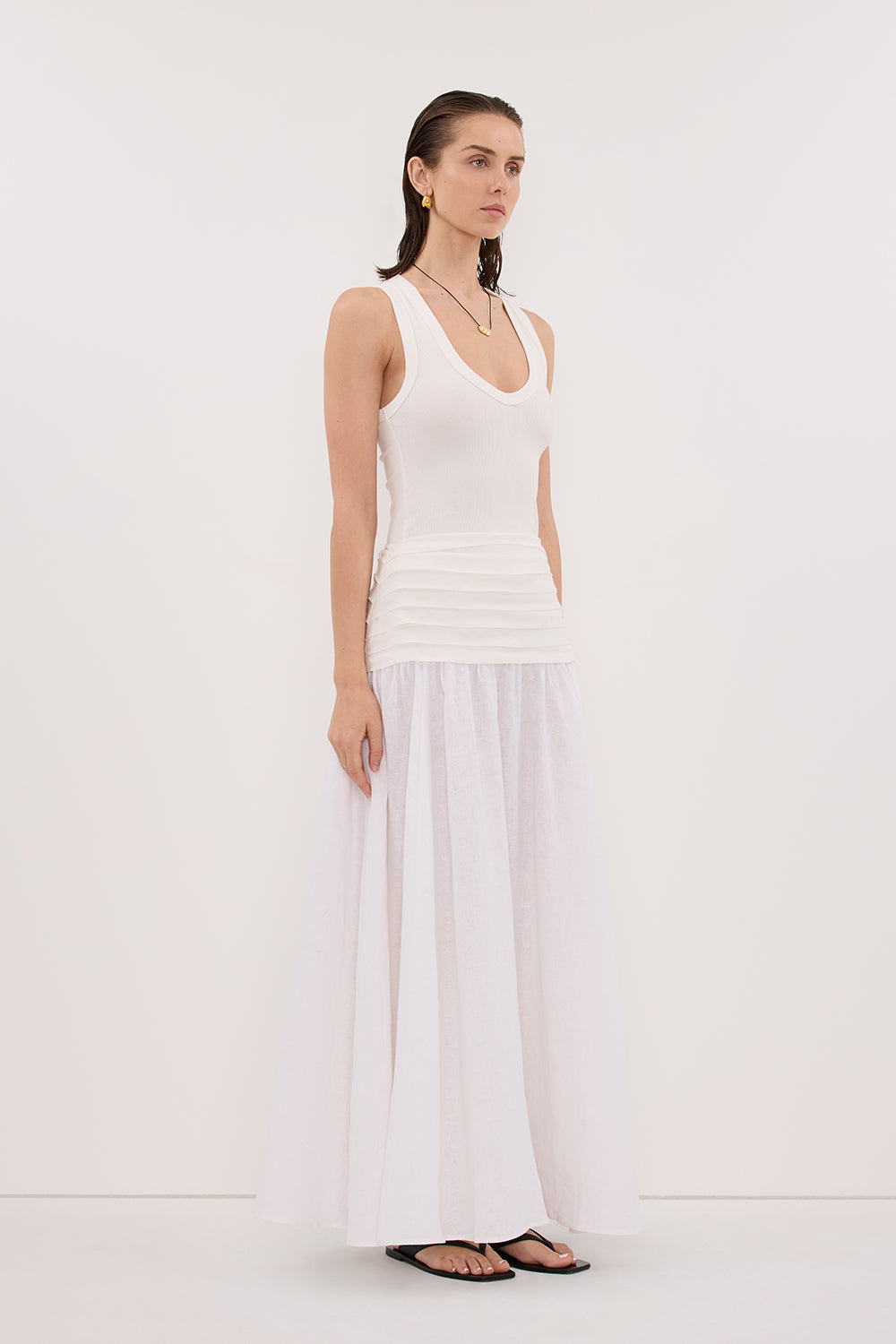 HALLIE WHITE LINEN MIDI SKIRT