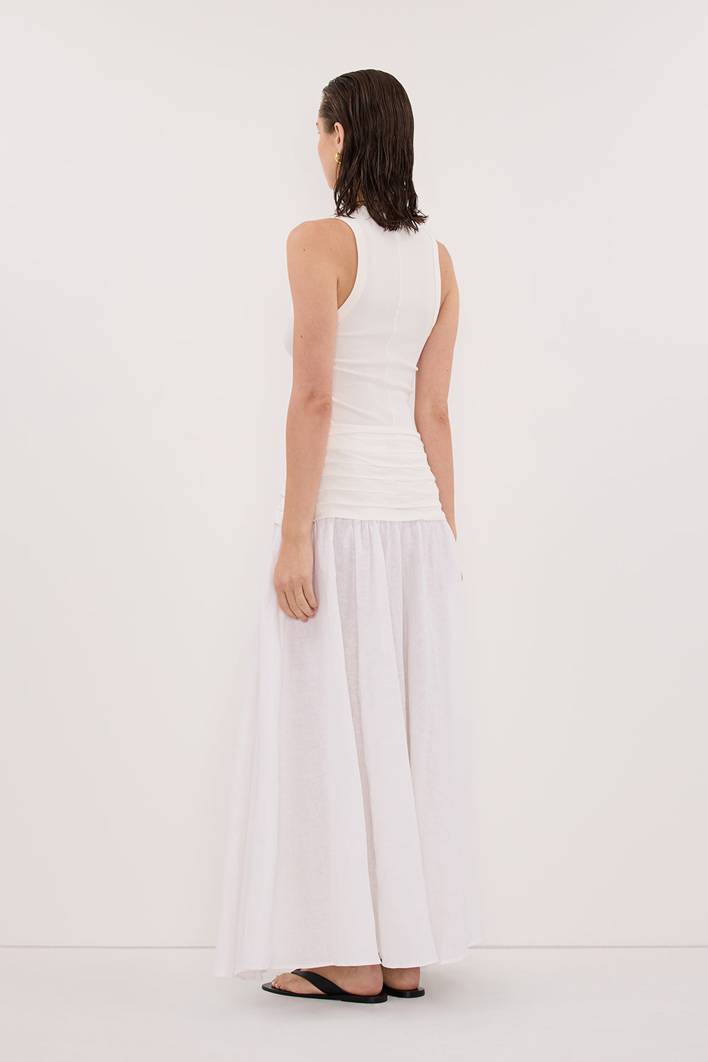 HALLIE WHITE LINEN MIDI SKIRT