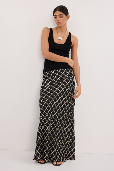 Annie wearing ARLINGTON BLACK MIDI SKIRT