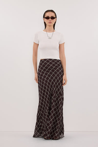Stas wearing ARLINGTON CHOC MIDI SKIRT