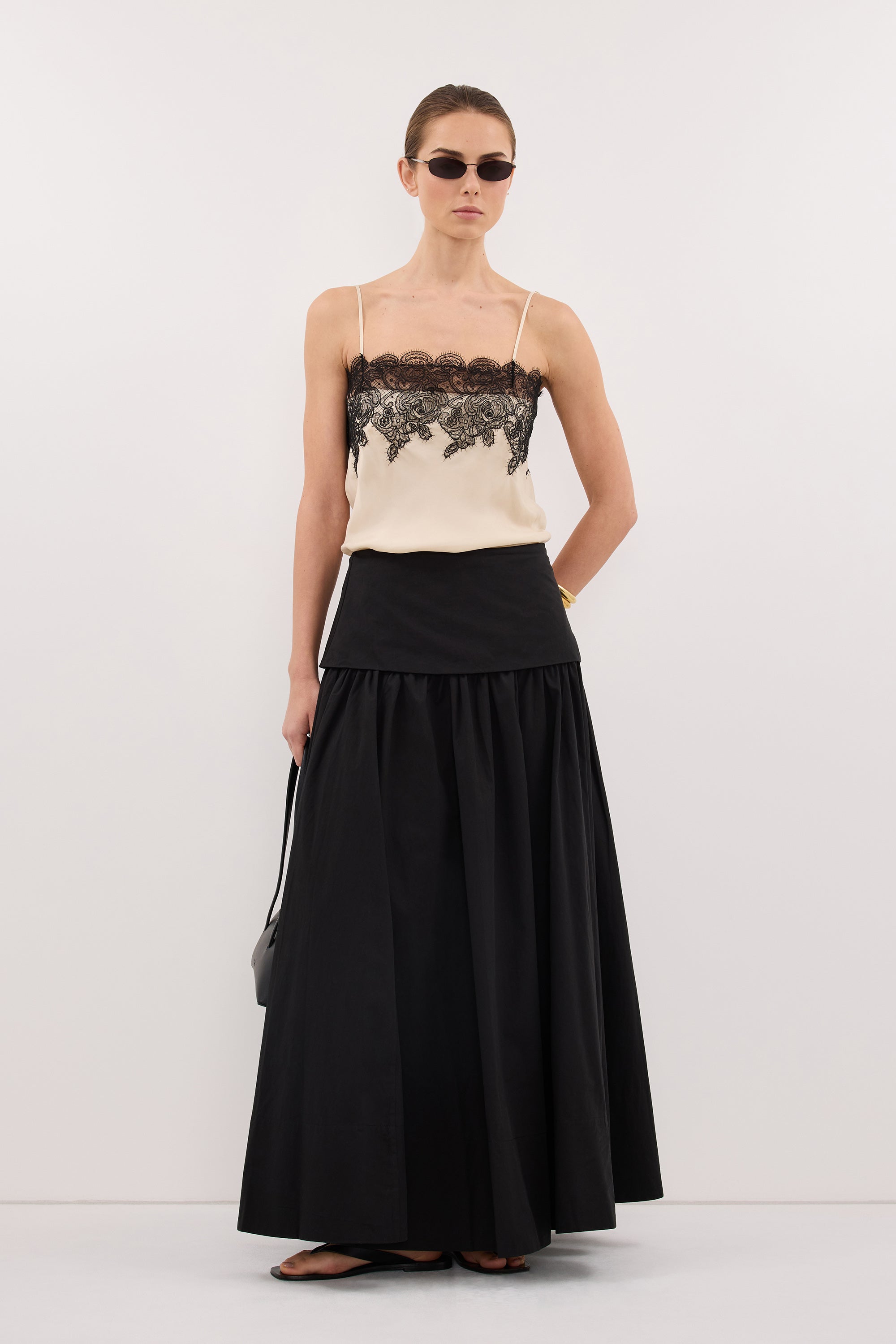 CLAIRE BLACK COTTON MIDI SKIRT