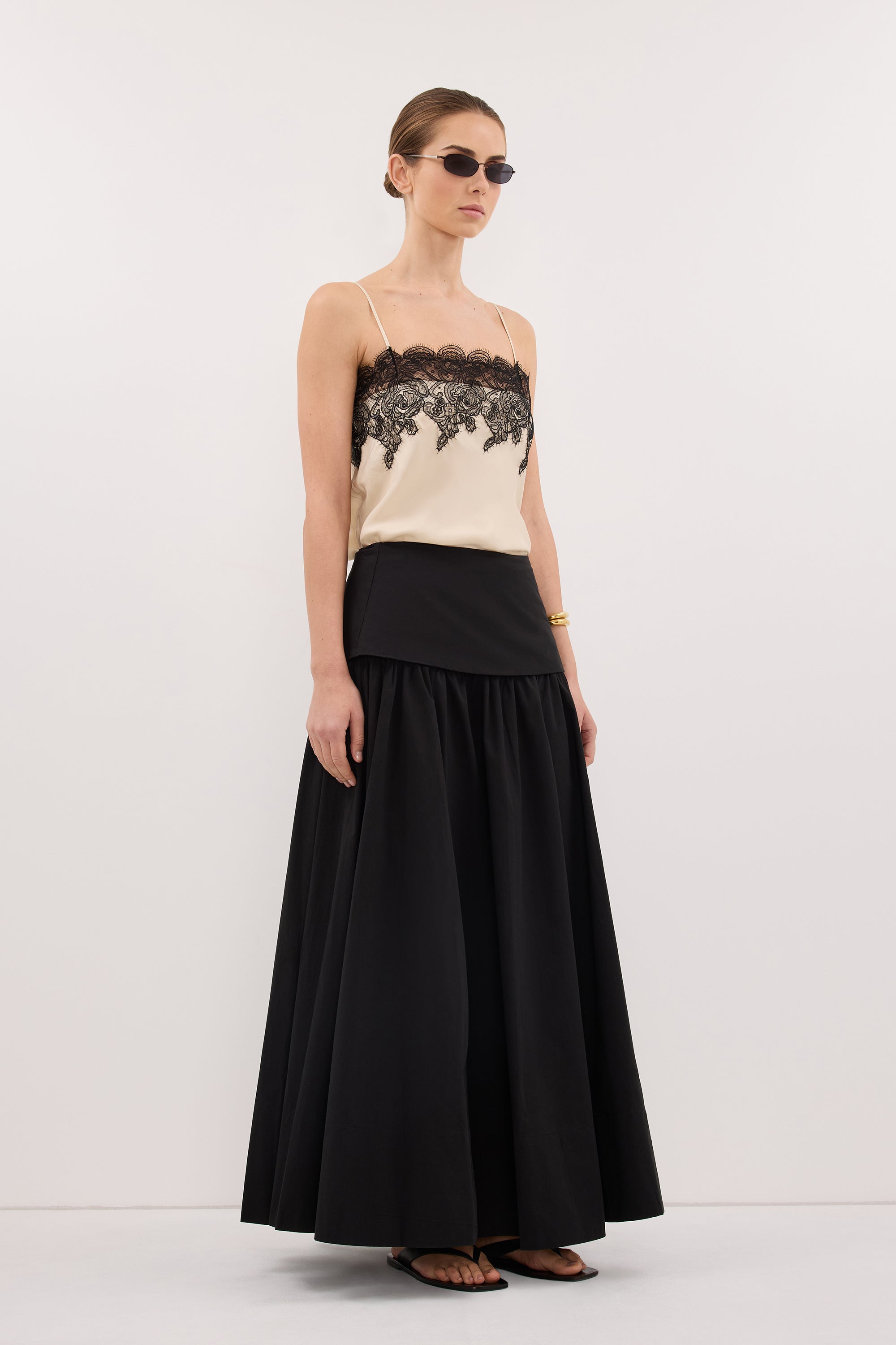 black full skirt midi dress Claire Cotton Midi Skirt in Black By DISSH