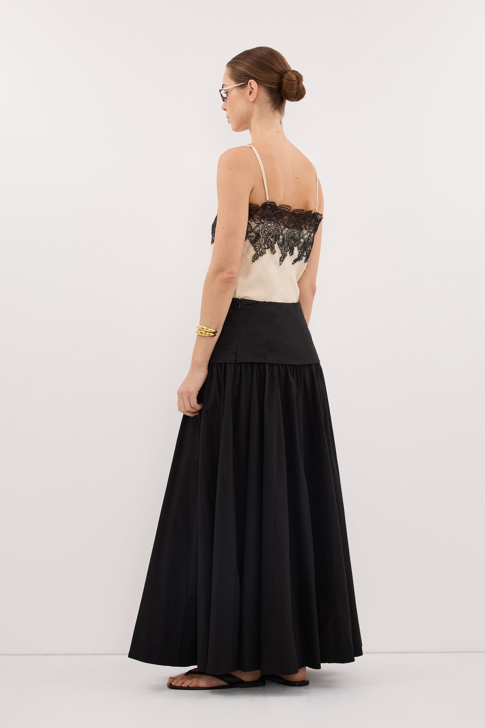 CLAIRE BLACK COTTON MIDI SKIRT