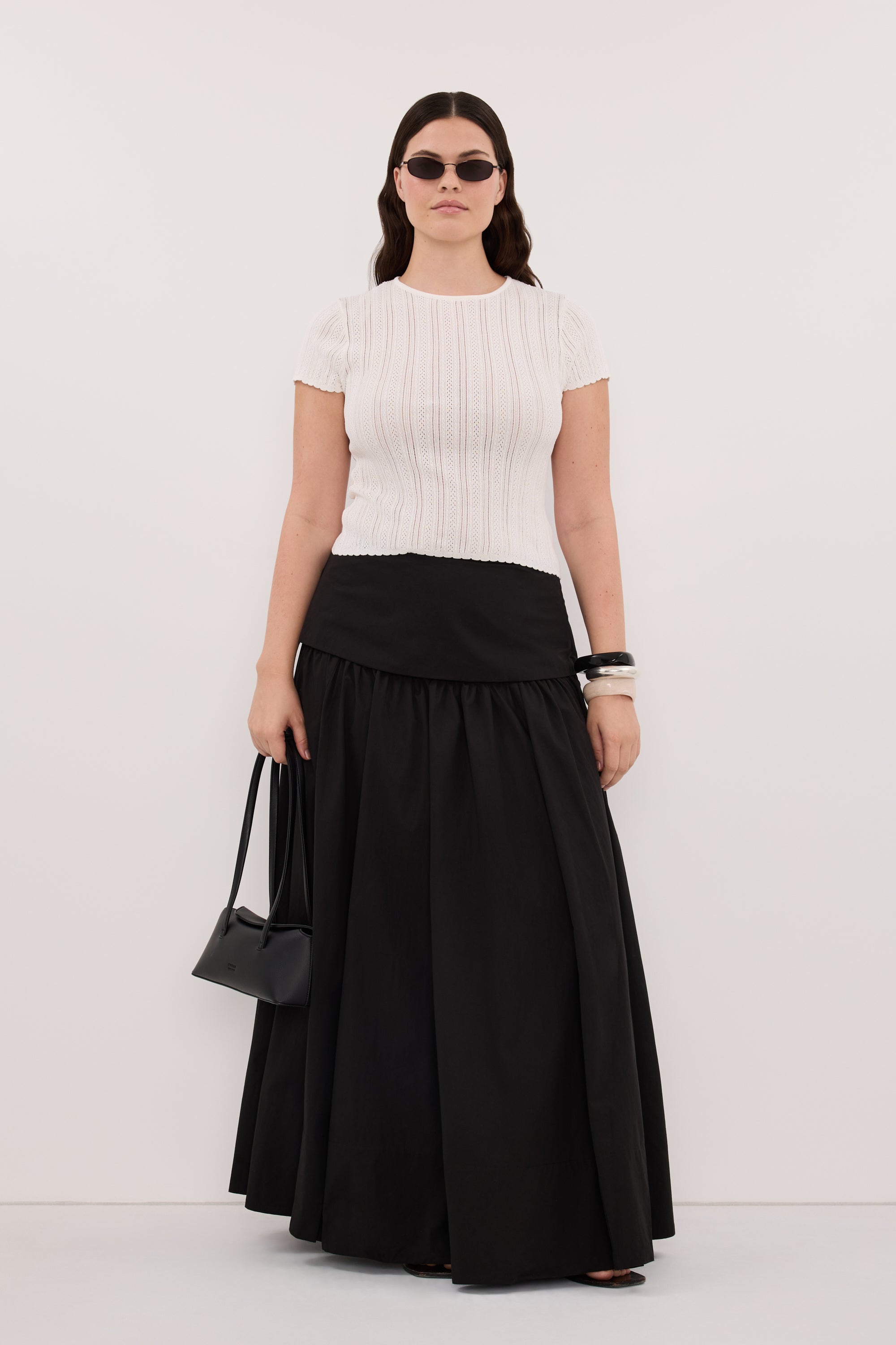 CLAIRE BLACK COTTON MIDI SKIRT
