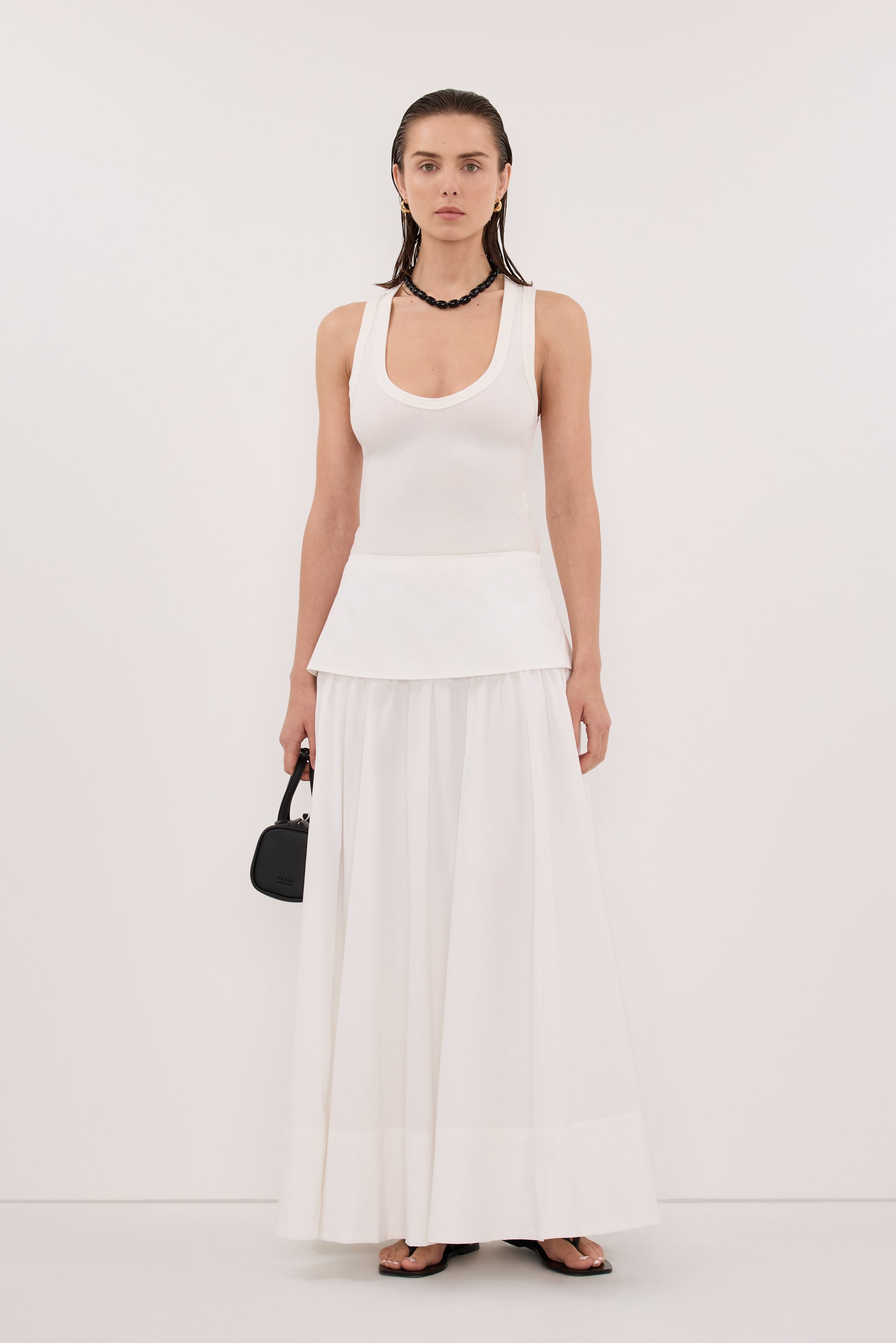 CLAIRE WHITE COTTON MIDI SKIRT