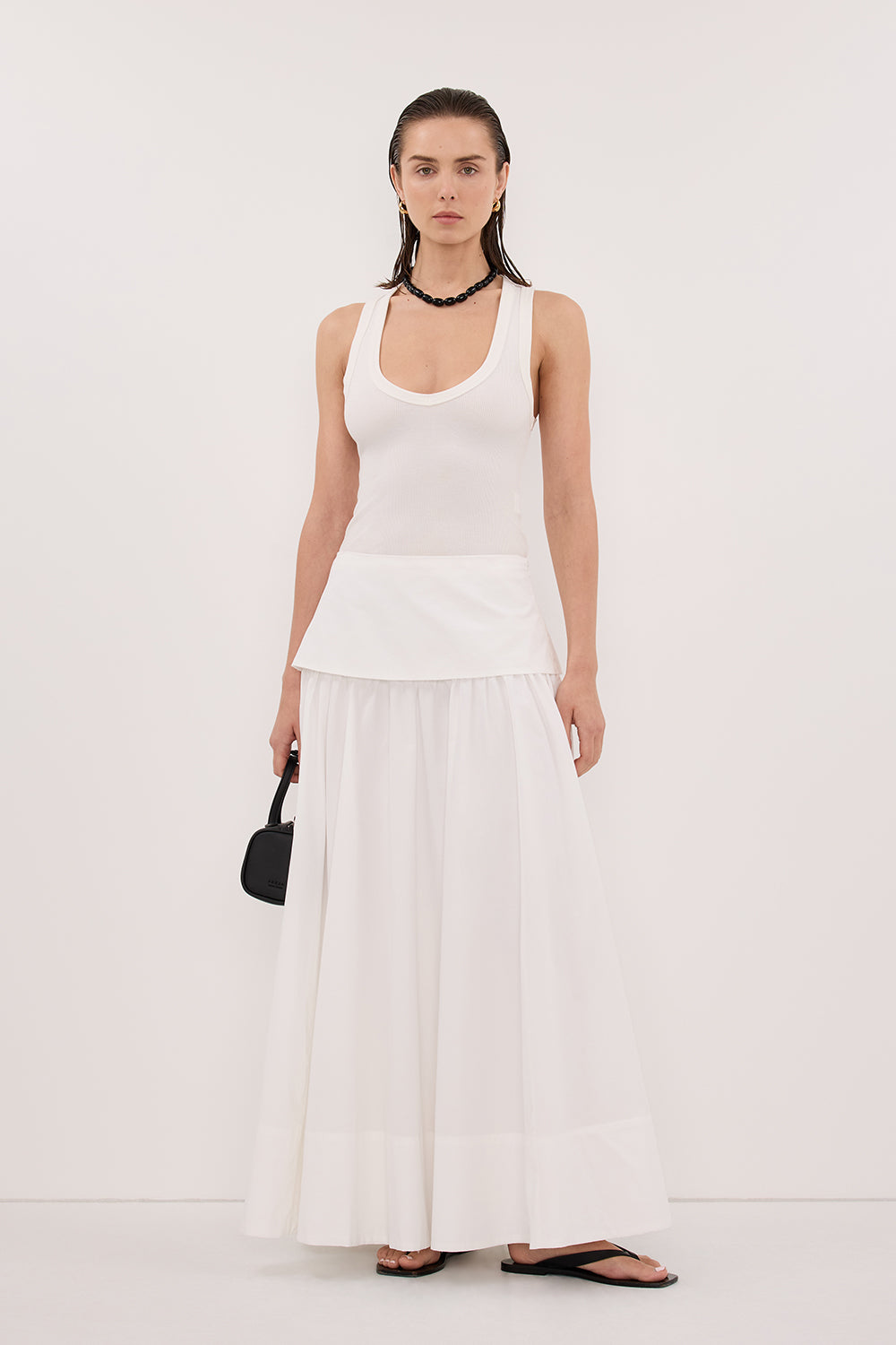 CLAIRE WHITE COTTON MIDI SKIRT