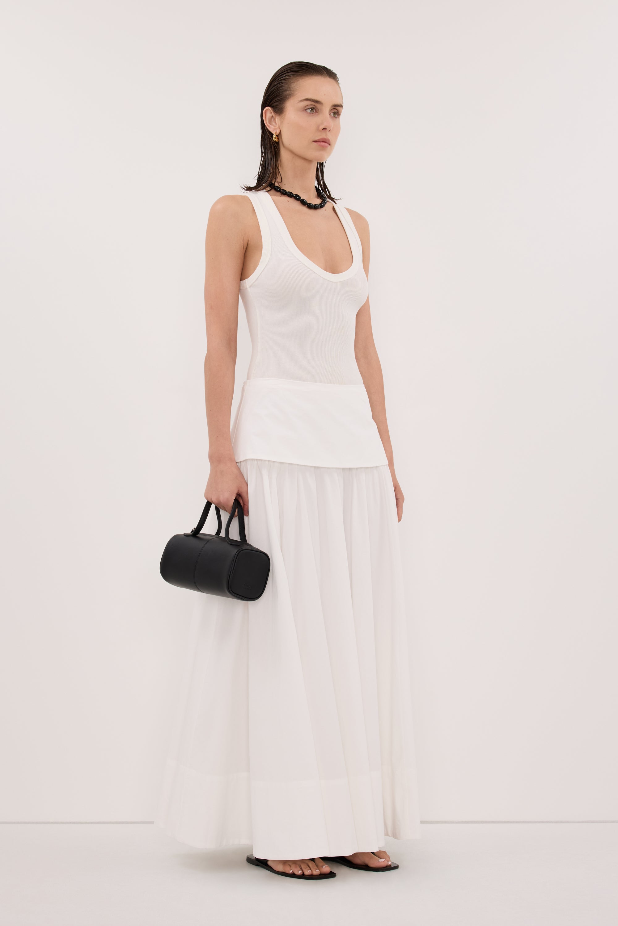 CLAIRE WHITE COTTON MIDI SKIRT