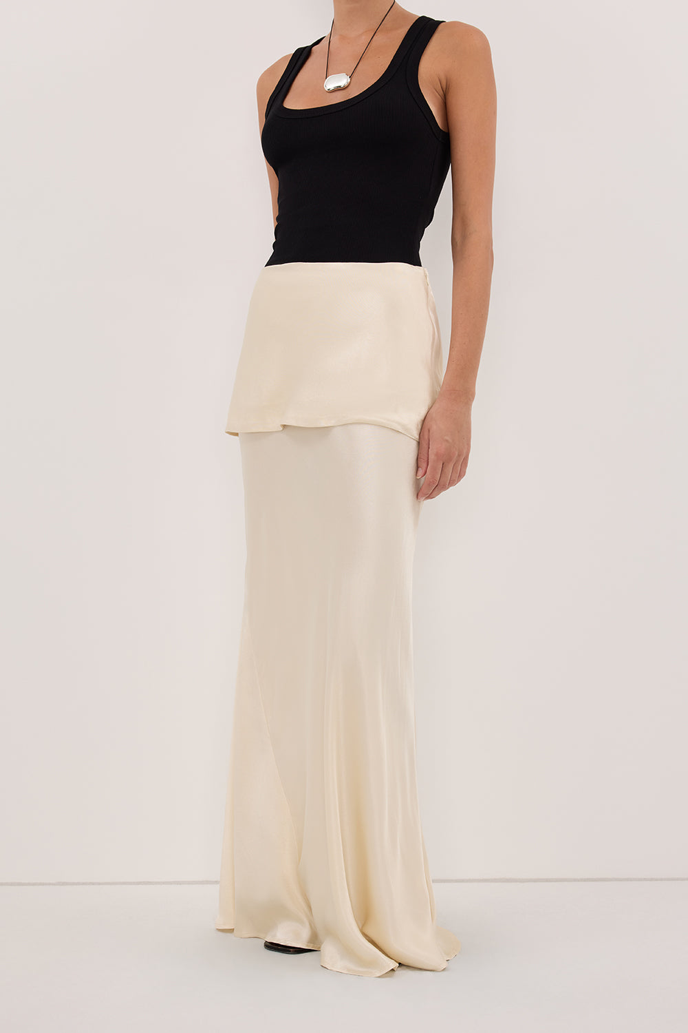 JELENA CREAM SATIN OVERLAY MAXI SKIRT