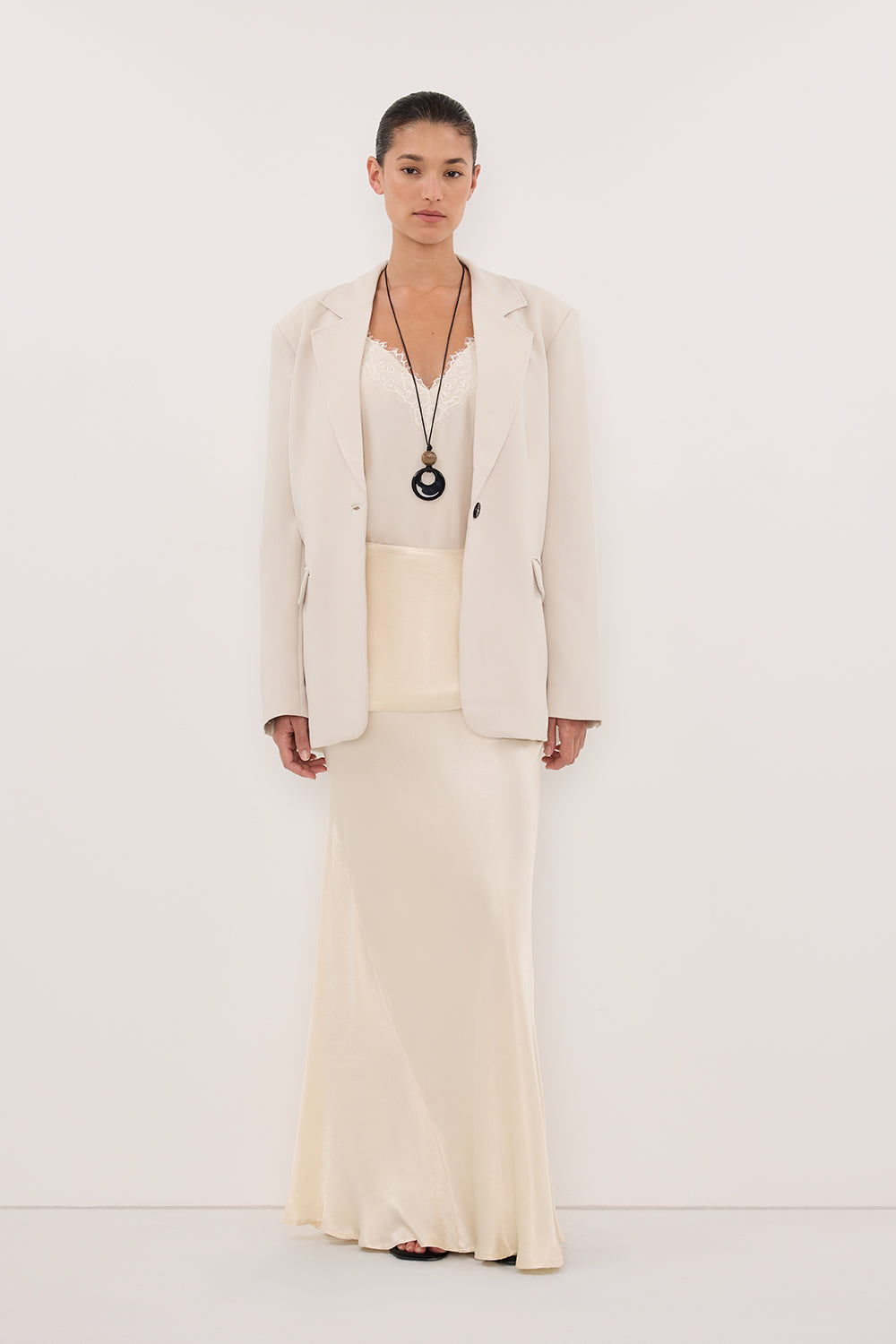 JELENA CREAM SATIN OVERLAY MAXI SKIRT