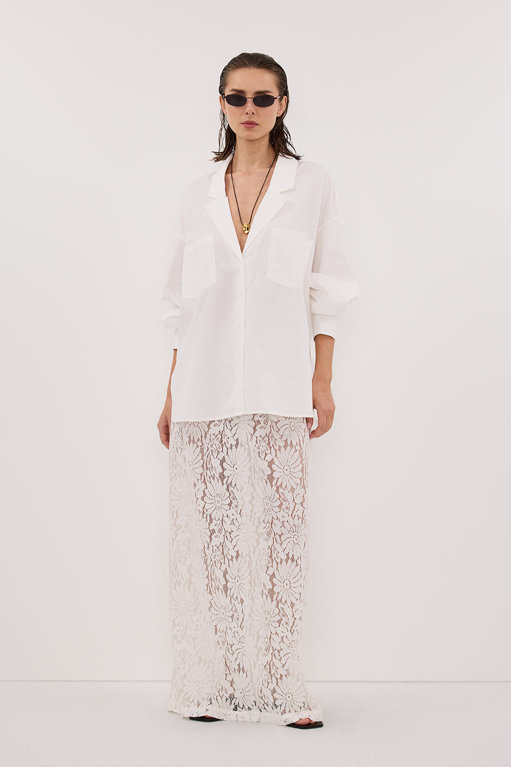 WILMA WHITE LACE MIDI SKIRT