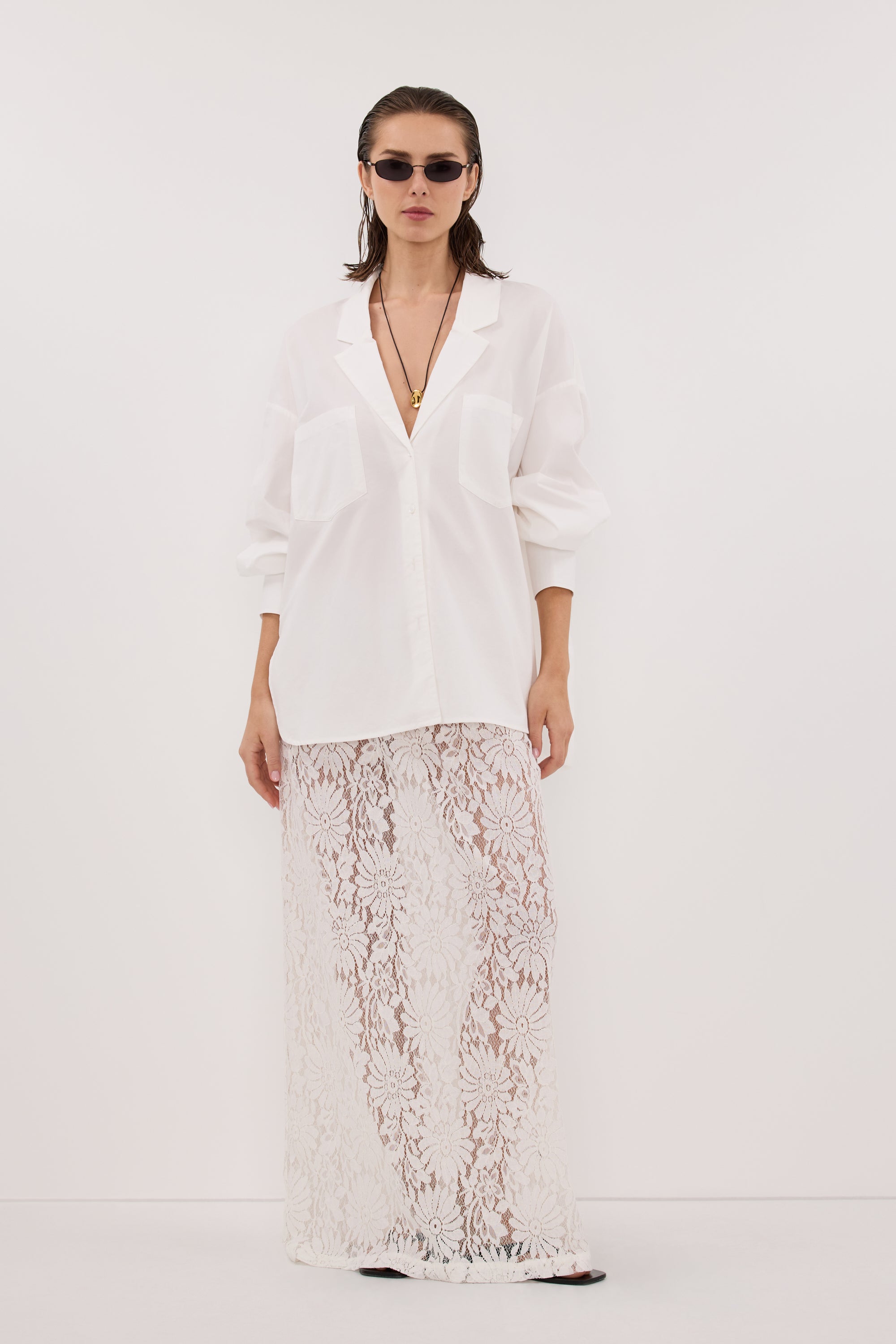 WILMA WHITE LACE MIDI SKIRT