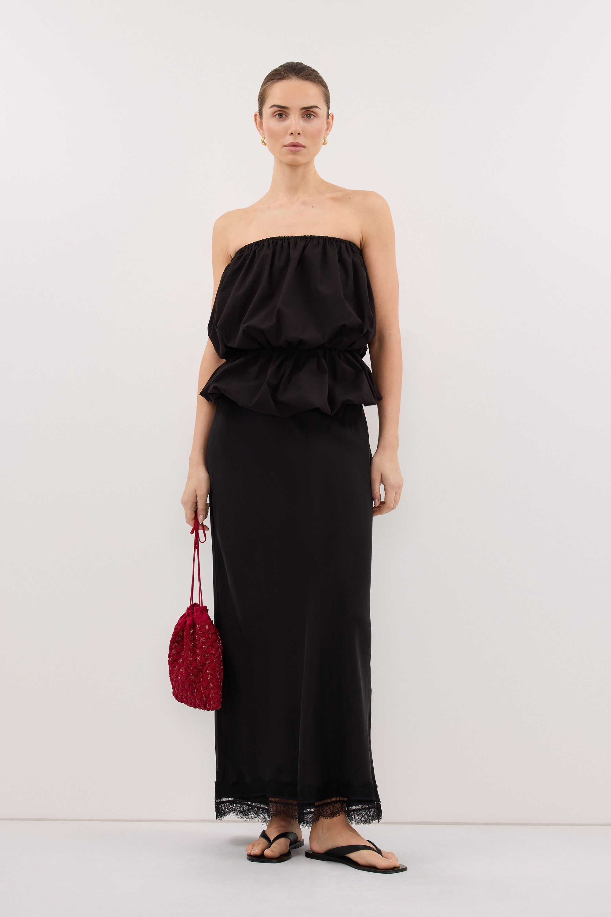 ANDREA BLACK CUPRO MIDI SKIRT – DISSH