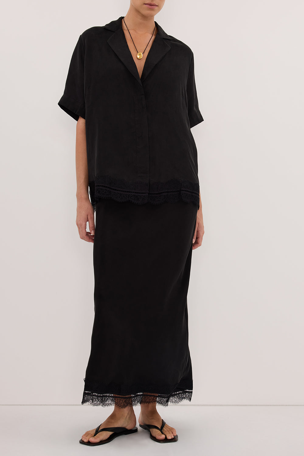 ANDREA BLACK CUPRO MIDI SKIRT