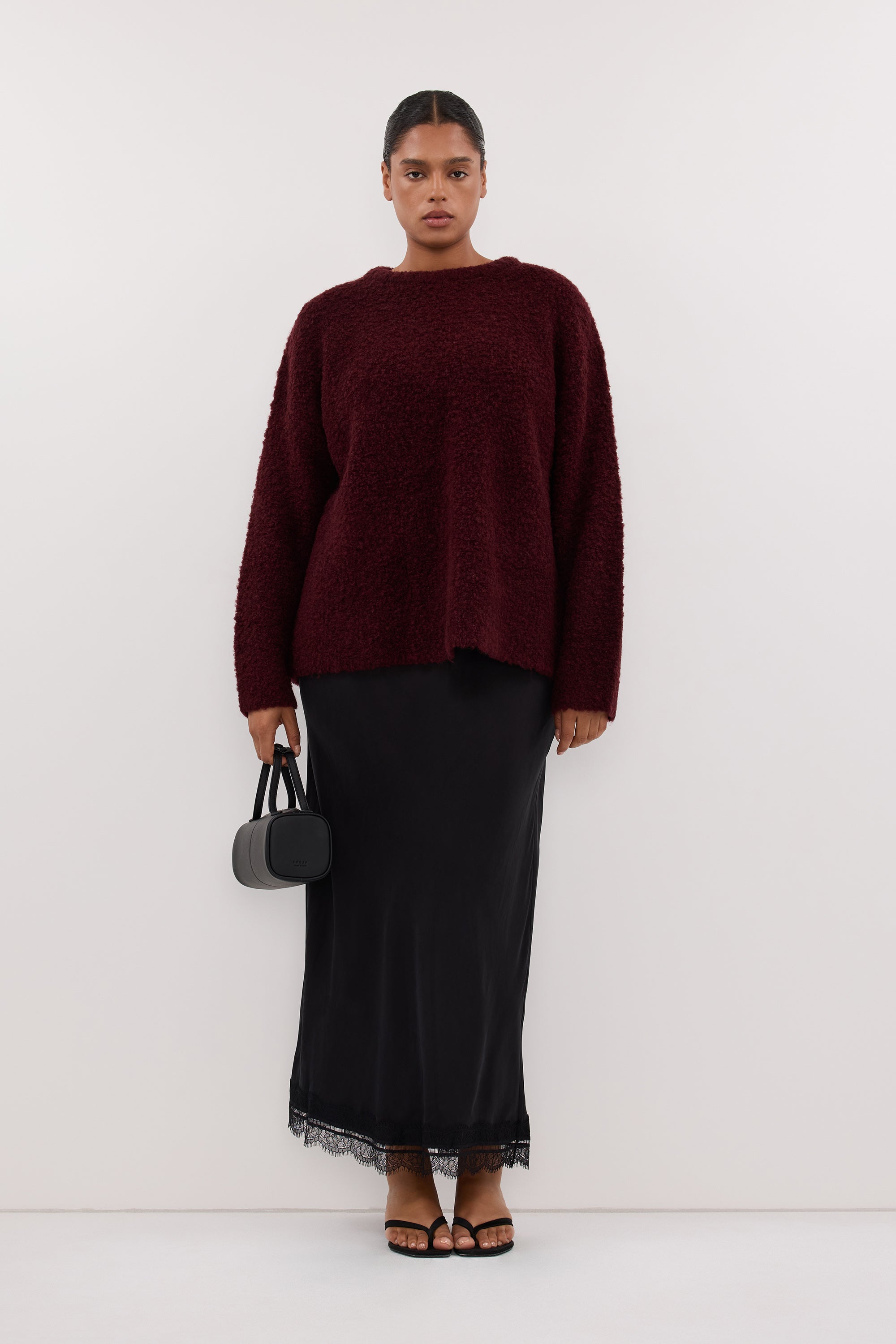 ANDREA BLACK CUPRO MIDI SKIRT