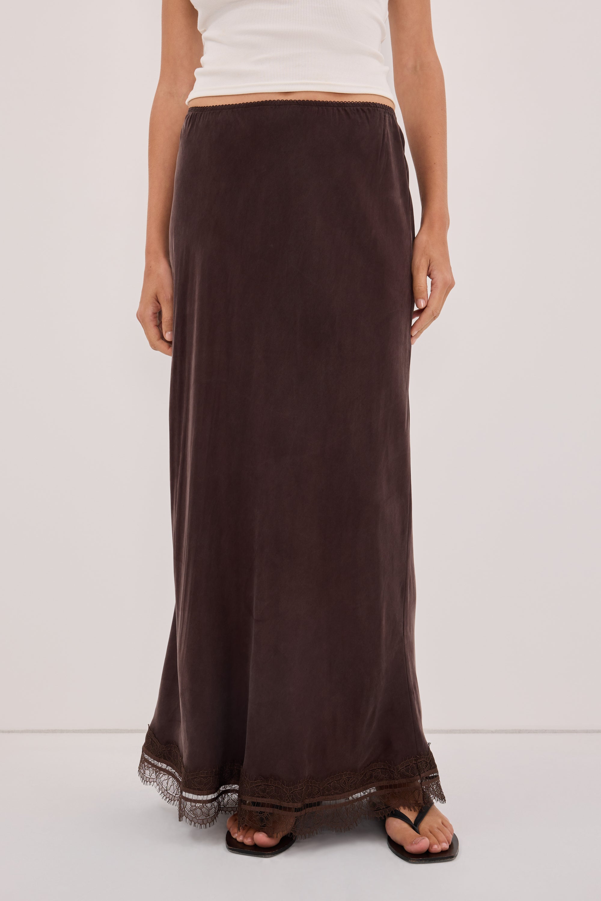 ANDREA PLUM CHOC CUPRO MIDI SKIRT