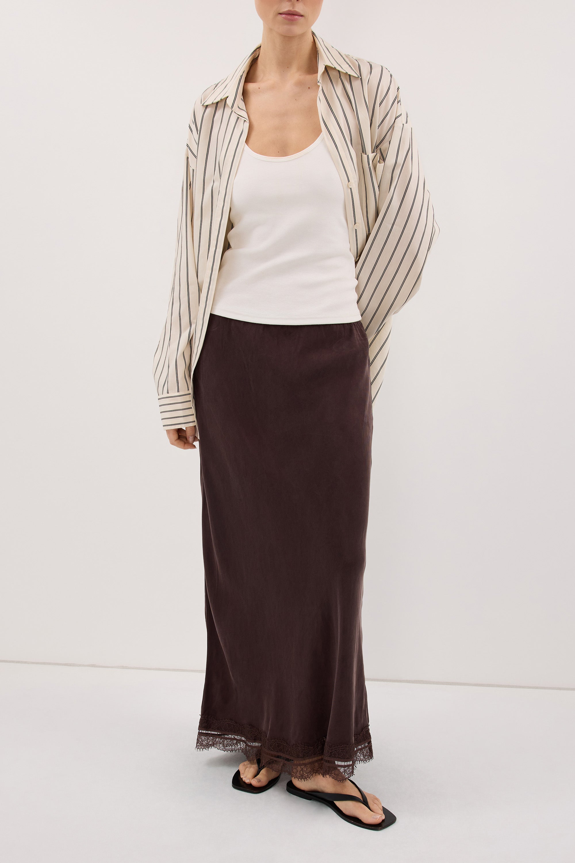 ANDREA PLUM CHOC CUPRO MIDI SKIRT