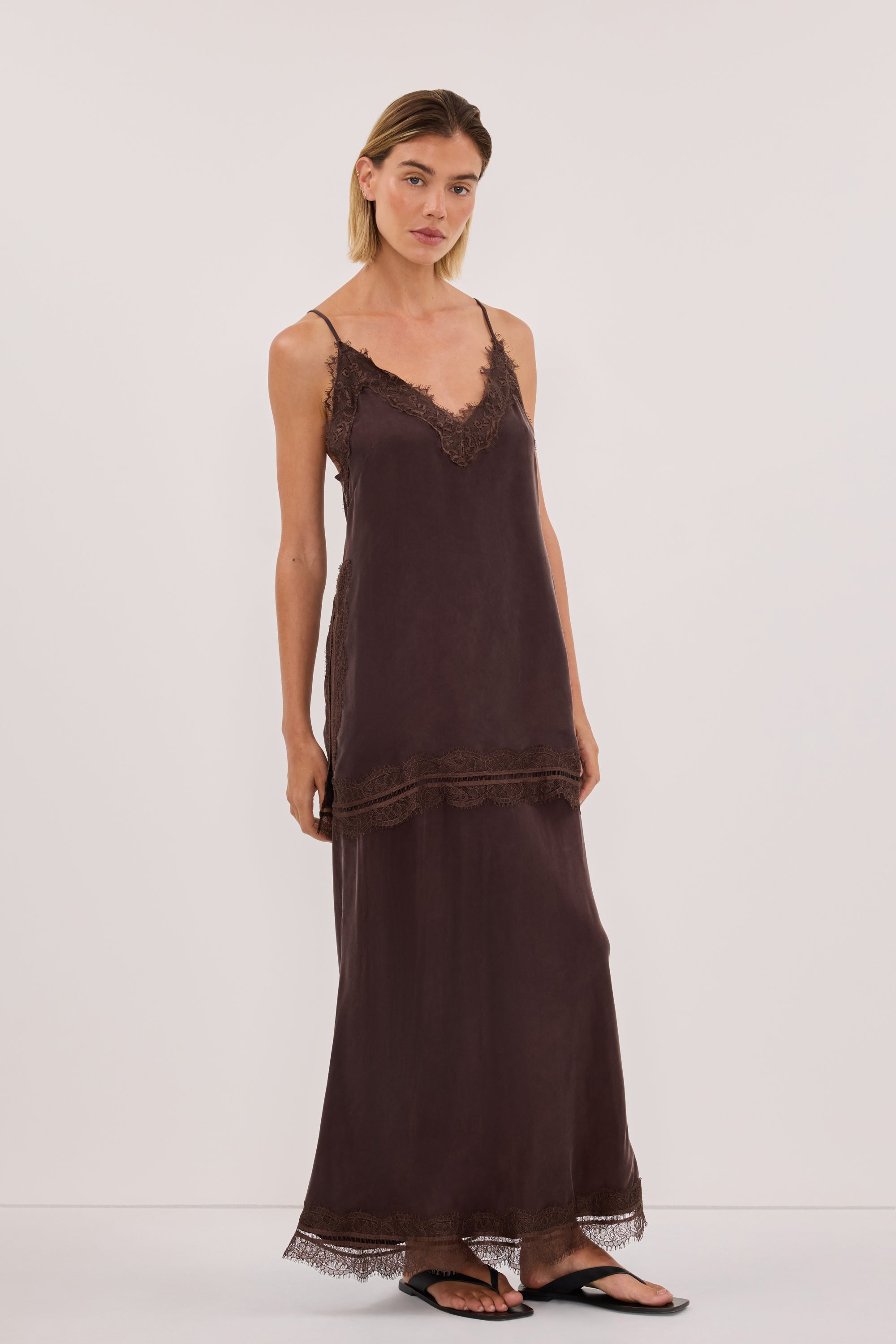 ANDREA PLUM CHOC CUPRO MIDI SKIRT