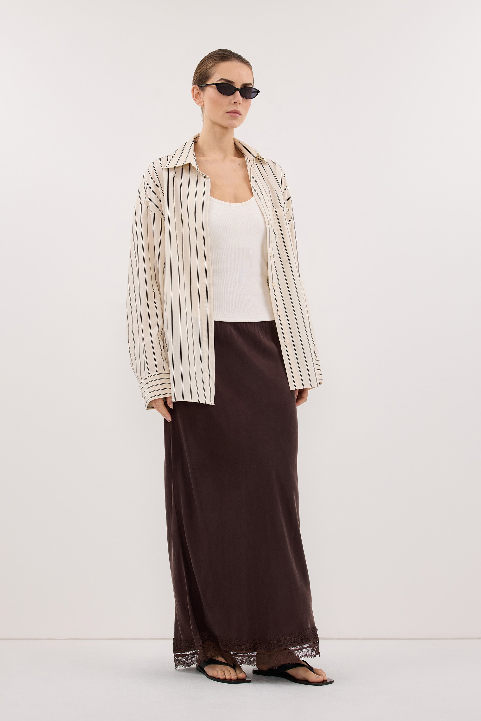 ANDREA PLUM CHOC CUPRO MIDI SKIRT