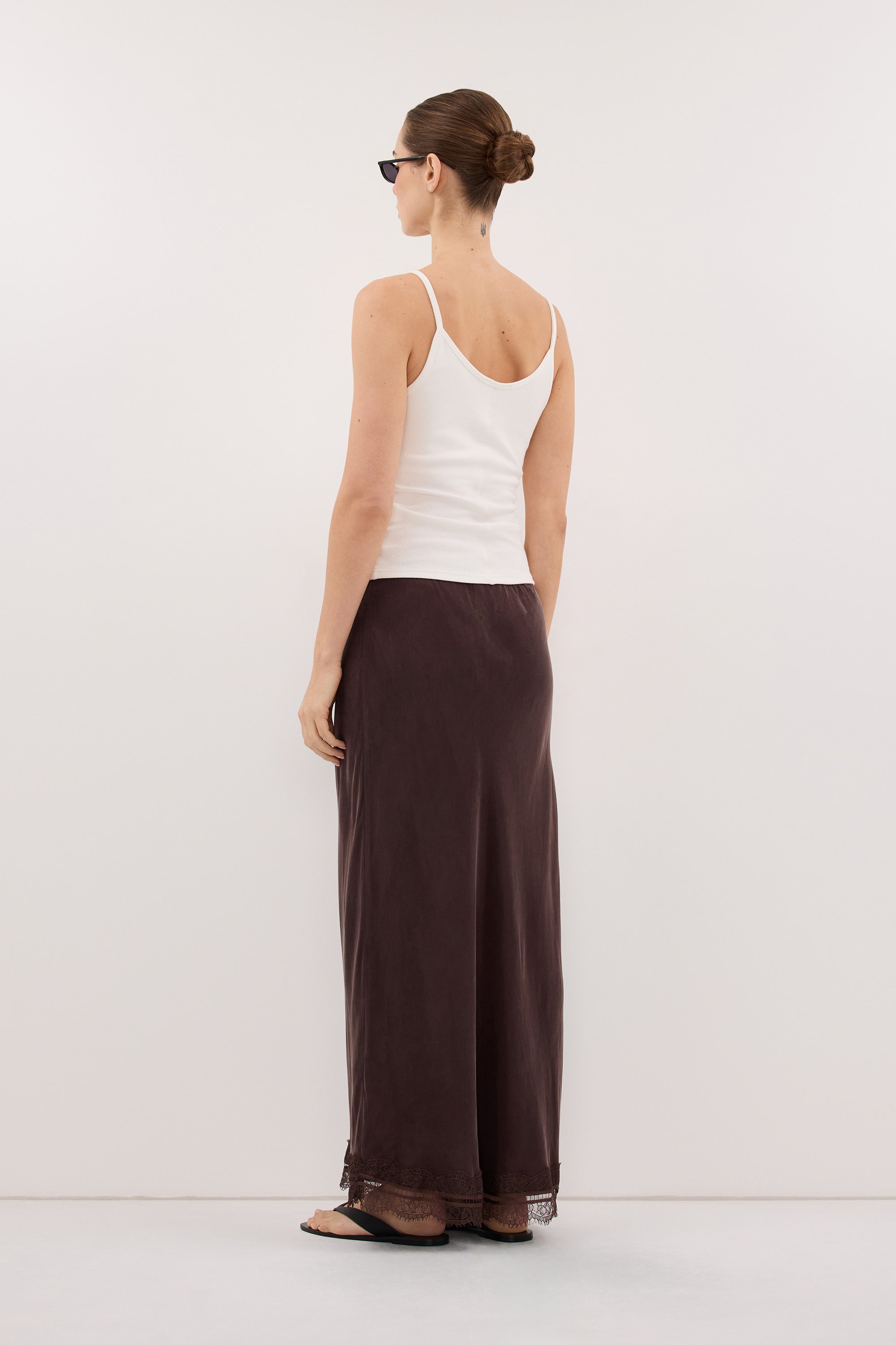 ANDREA PLUM CHOC CUPRO MIDI SKIRT