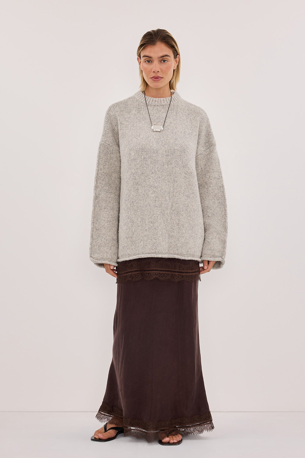 ANDREA PLUM CHOC CUPRO MIDI SKIRT