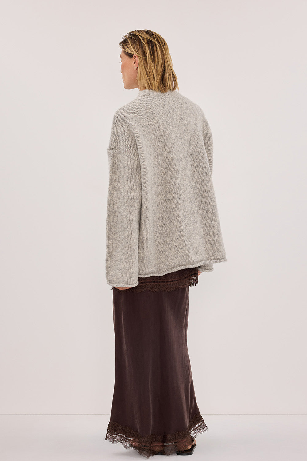 ANDREA PLUM CHOC CUPRO MIDI SKIRT