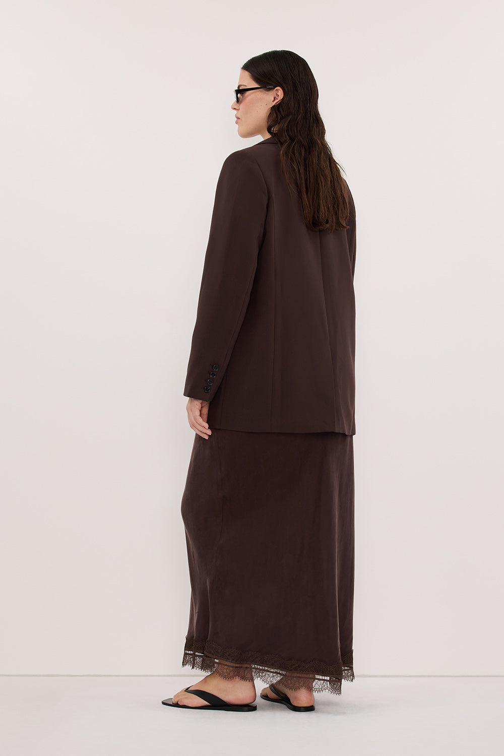 ANDREA PLUM CHOC CUPRO MIDI SKIRT