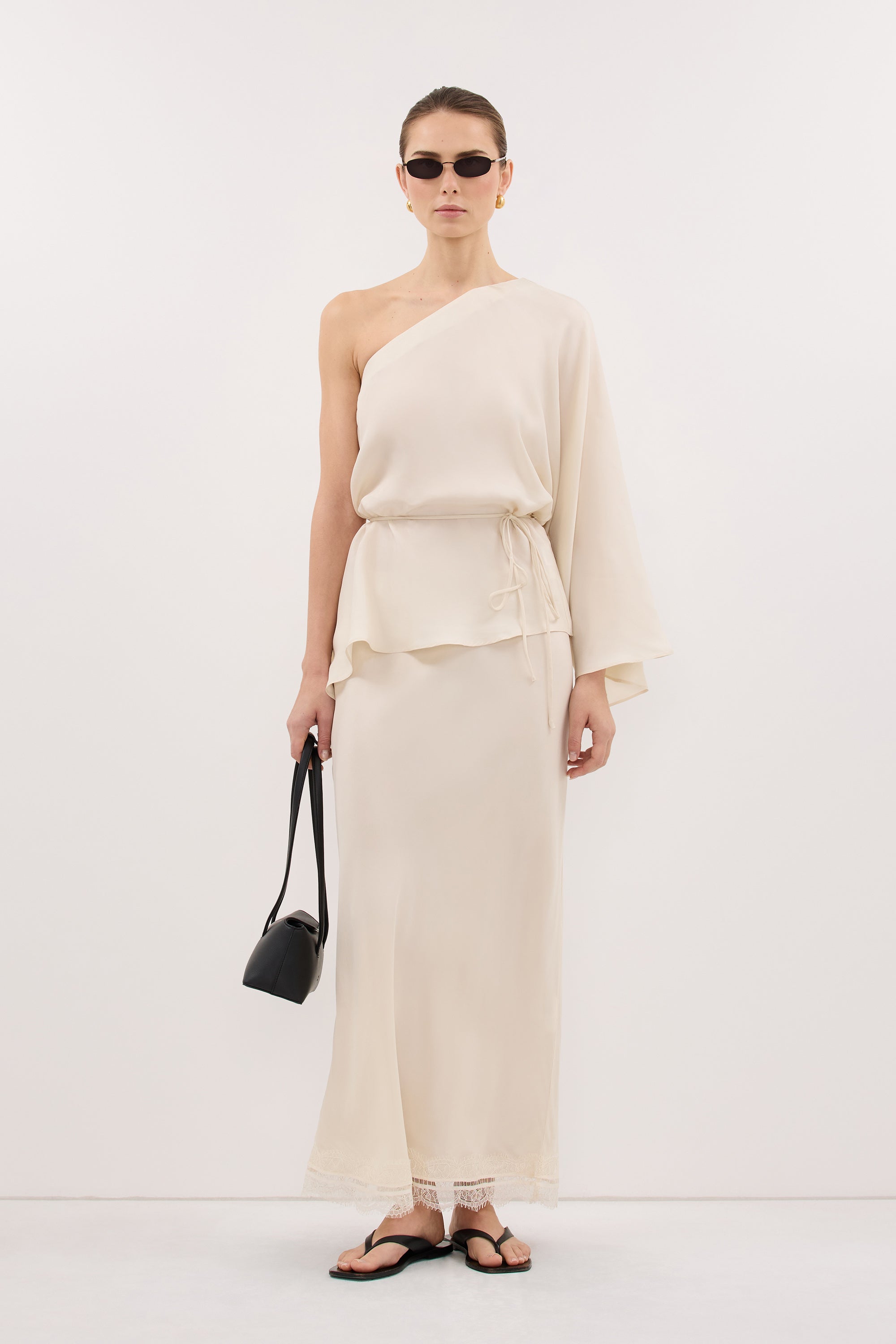 ANDREA SANDSTONE CUPRO LACE MIDI SKIRT