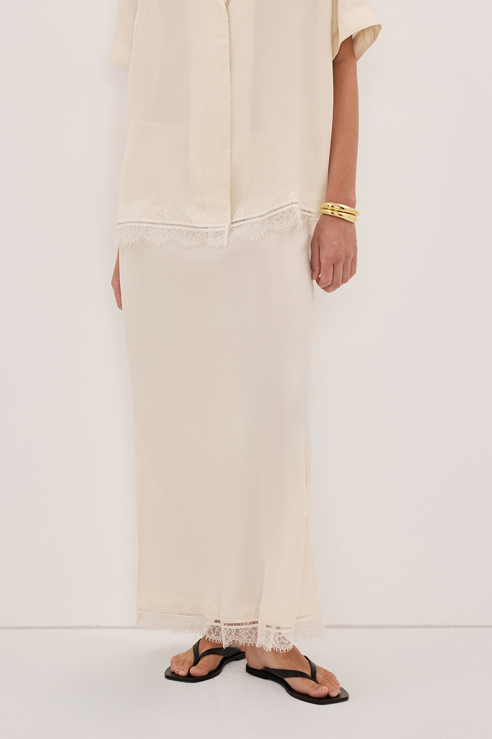 ANDREA SANDSTONE CUPRO LACE MIDI SKIRT