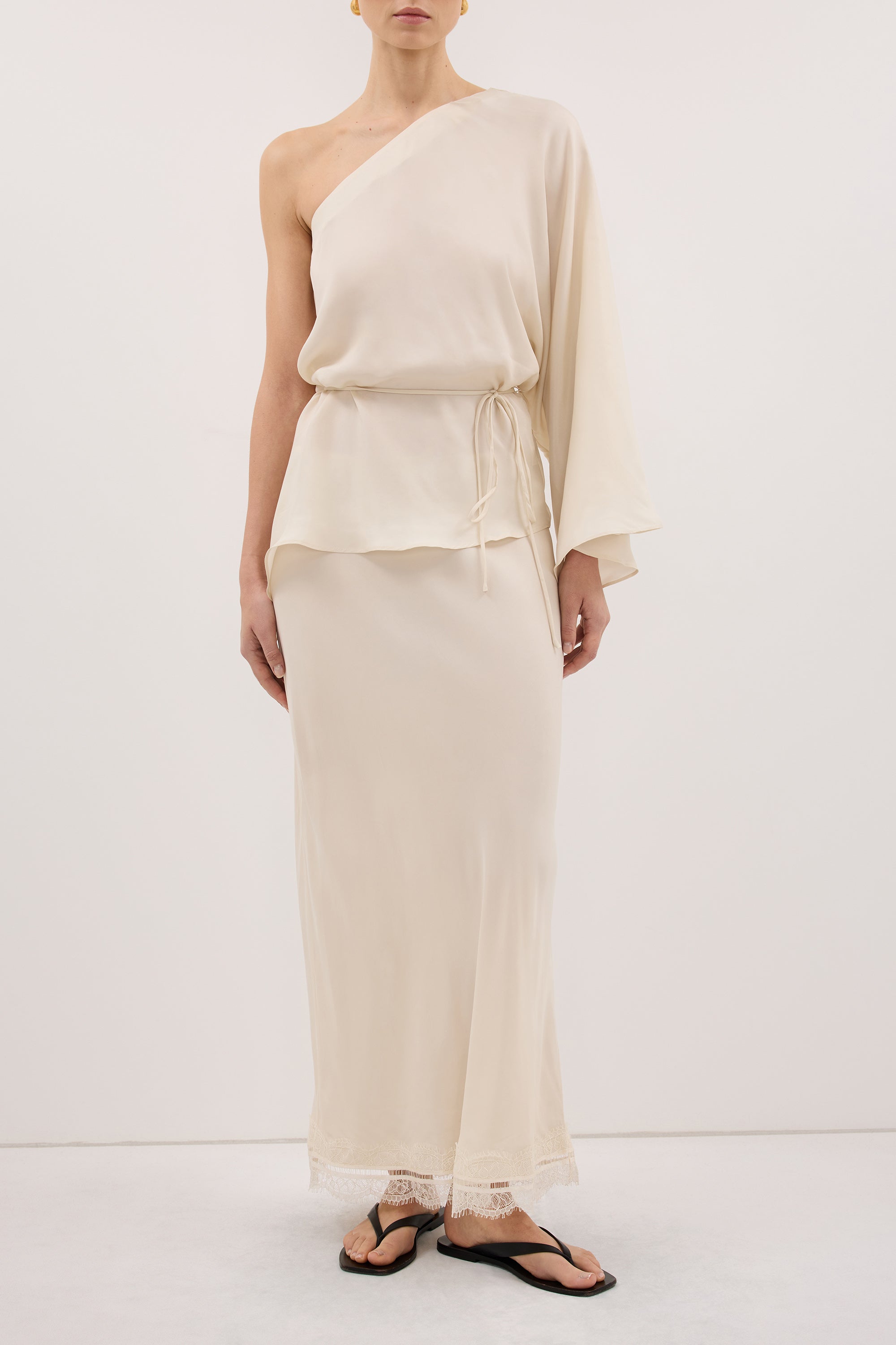 ANDREA SANDSTONE CUPRO LACE MIDI SKIRT