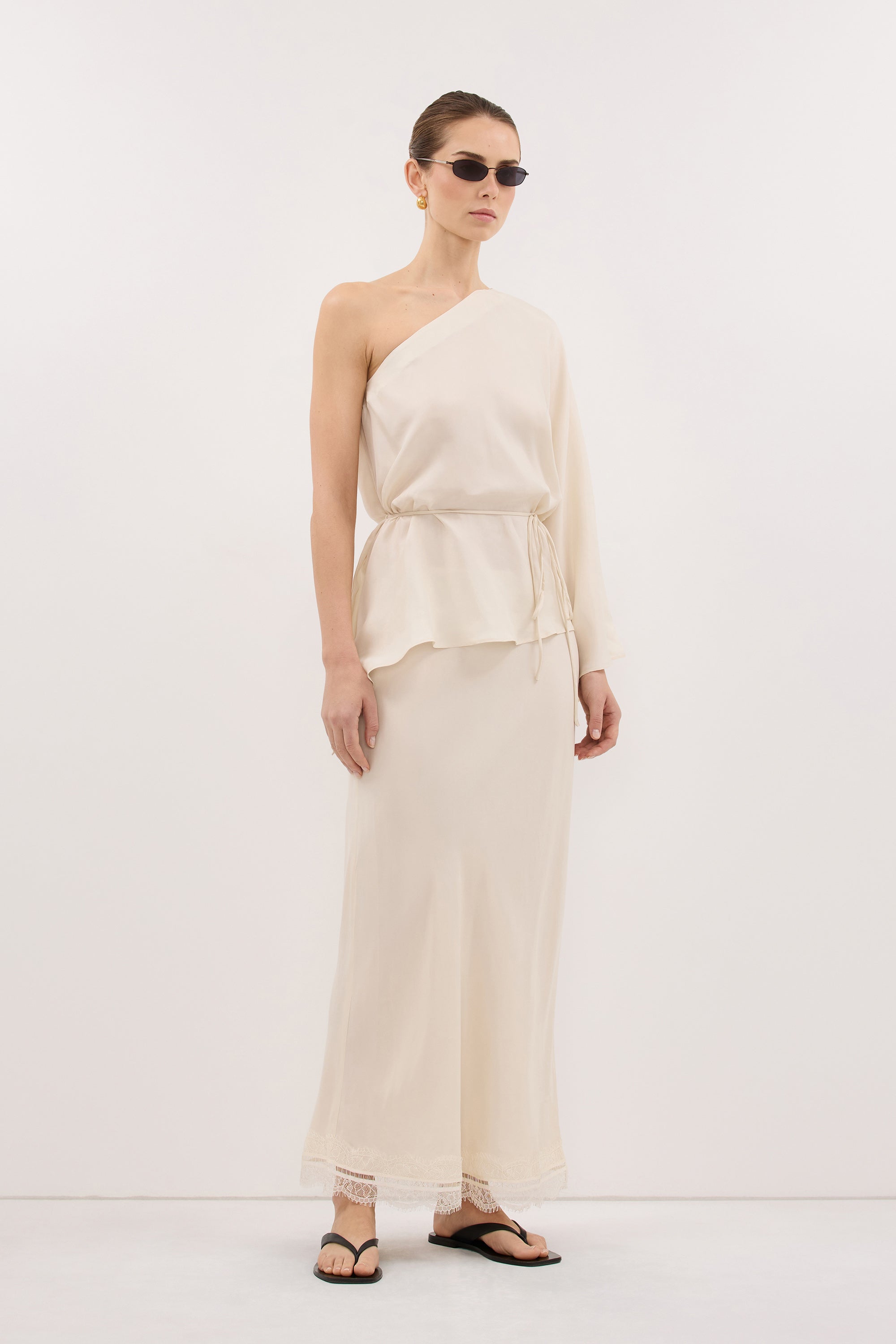 ANDREA SANDSTONE CUPRO LACE MIDI SKIRT