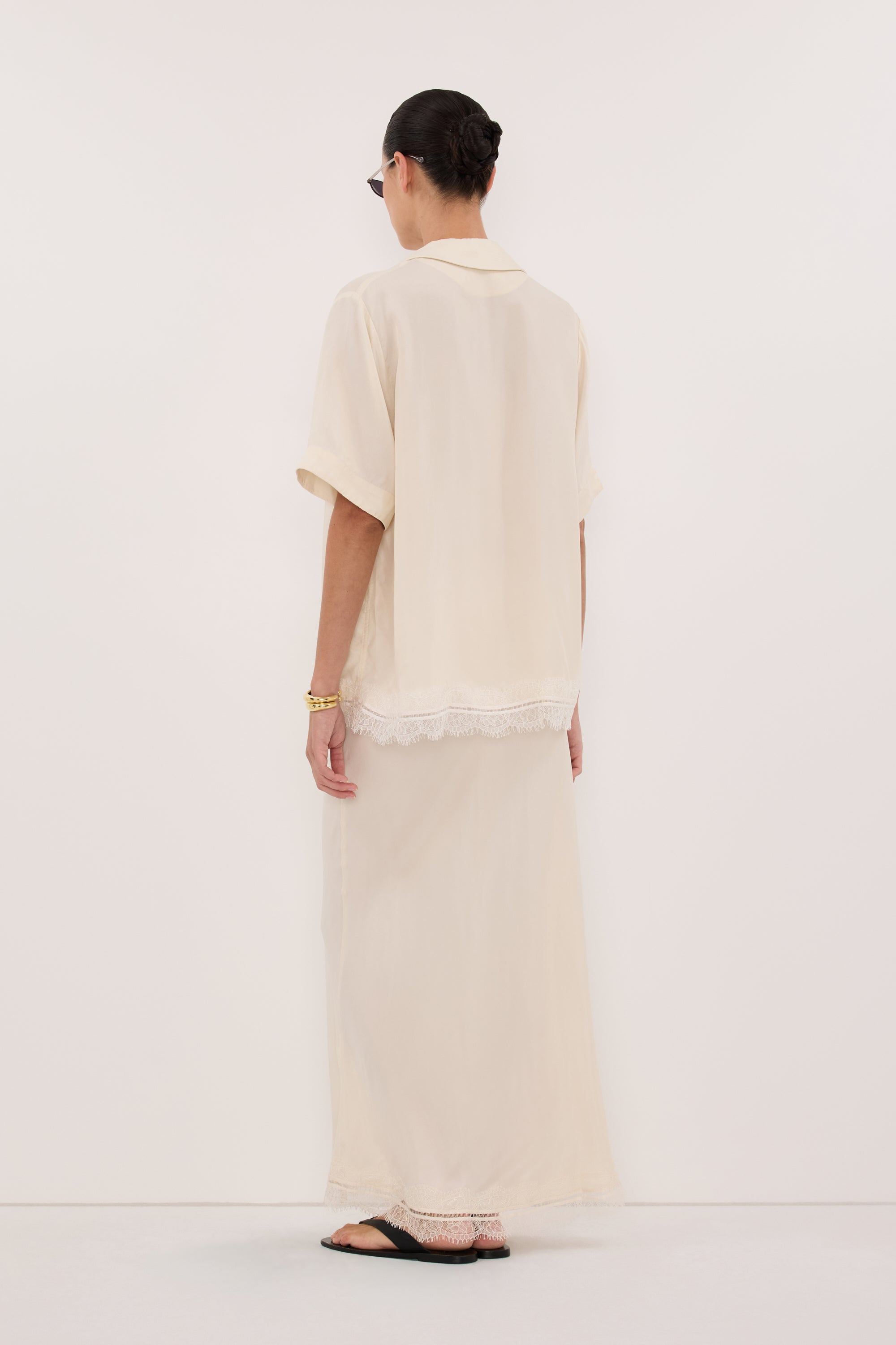 ANDREA SANDSTONE CUPRO LACE MIDI SKIRT