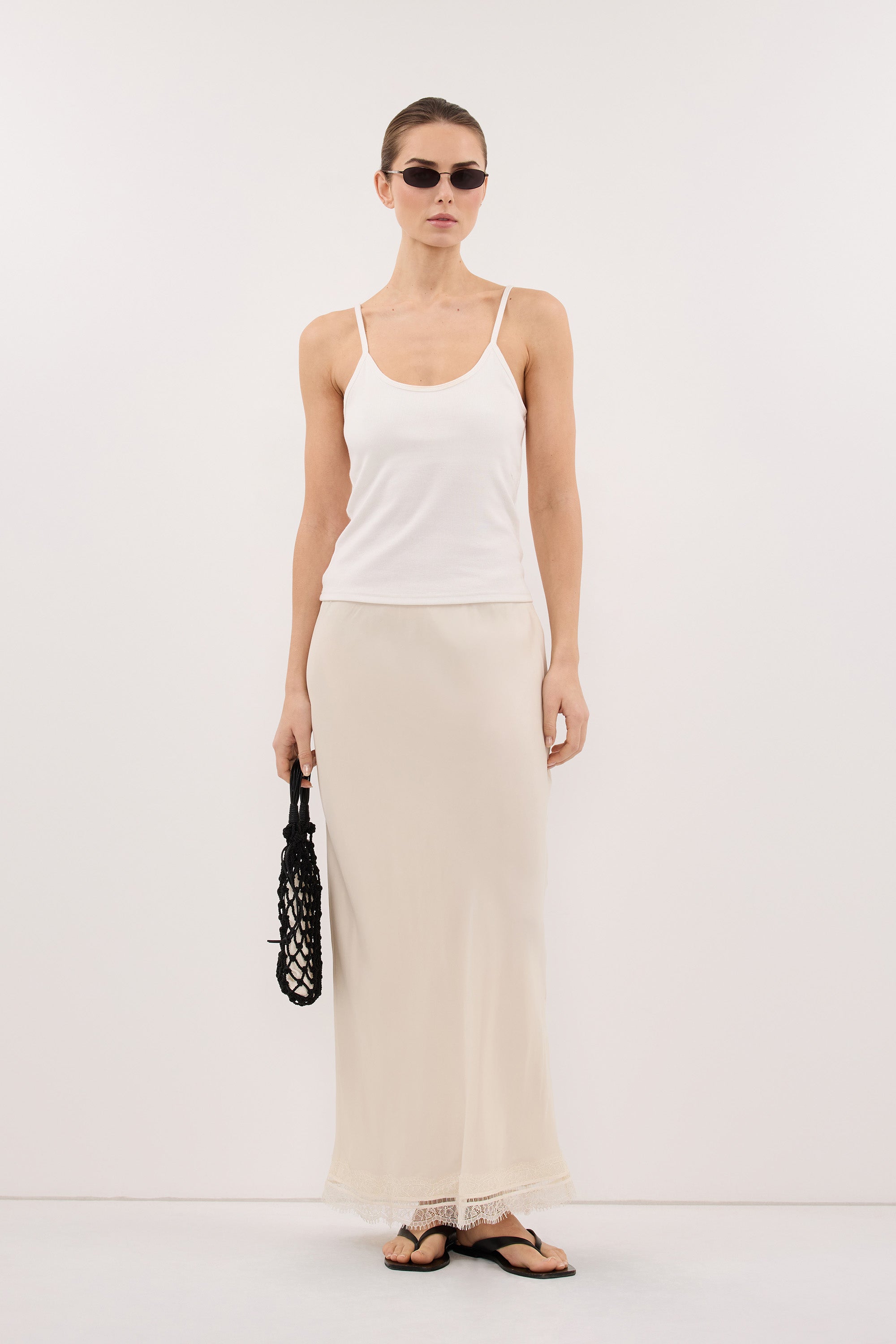 ANDREA SANDSTONE CUPRO LACE MIDI SKIRT