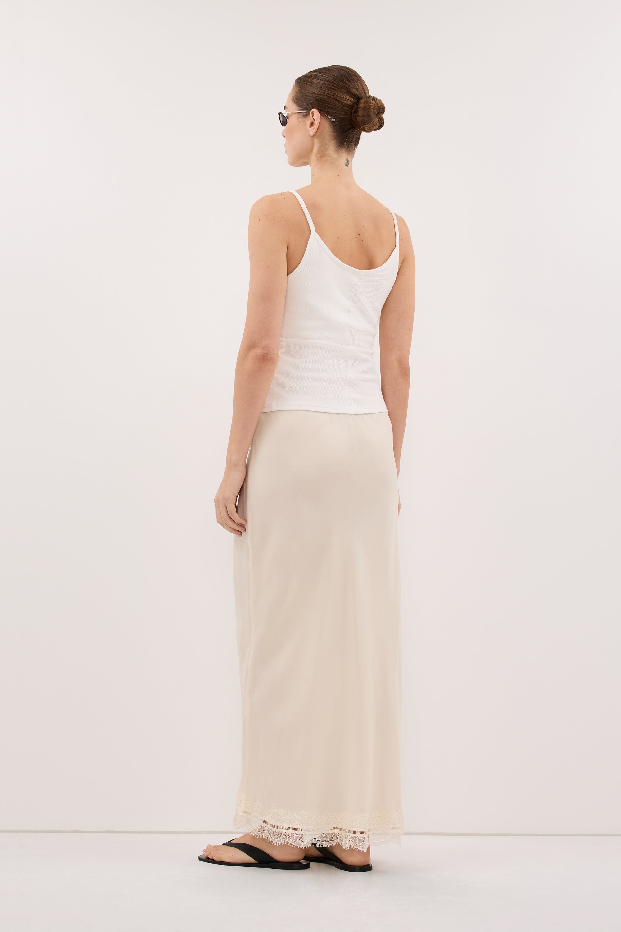 ANDREA SANDSTONE CUPRO LACE MIDI SKIRT