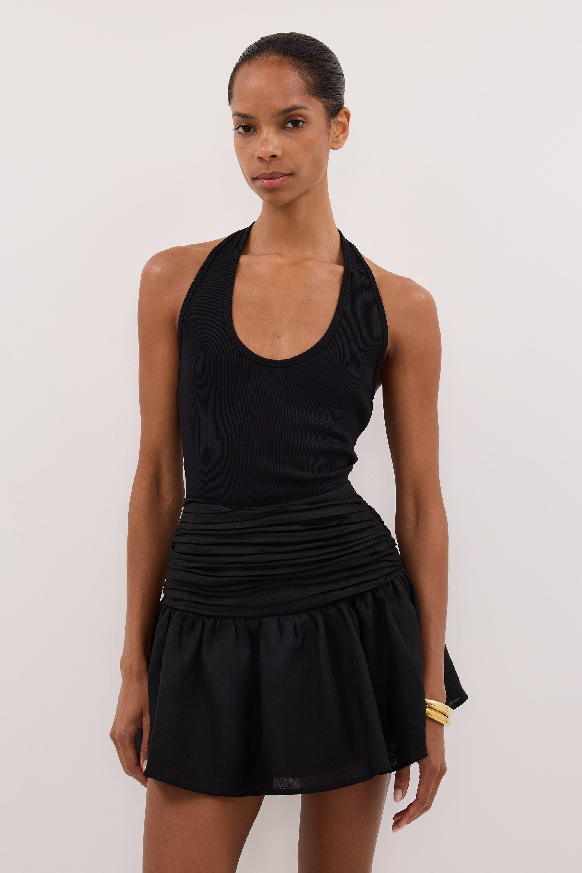 CATANIA BLACK LINEN MINI SKIRT