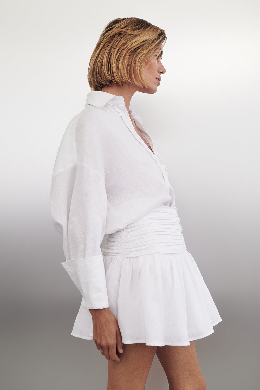 CATANIA WHITE LINEN MINI SKIRT
