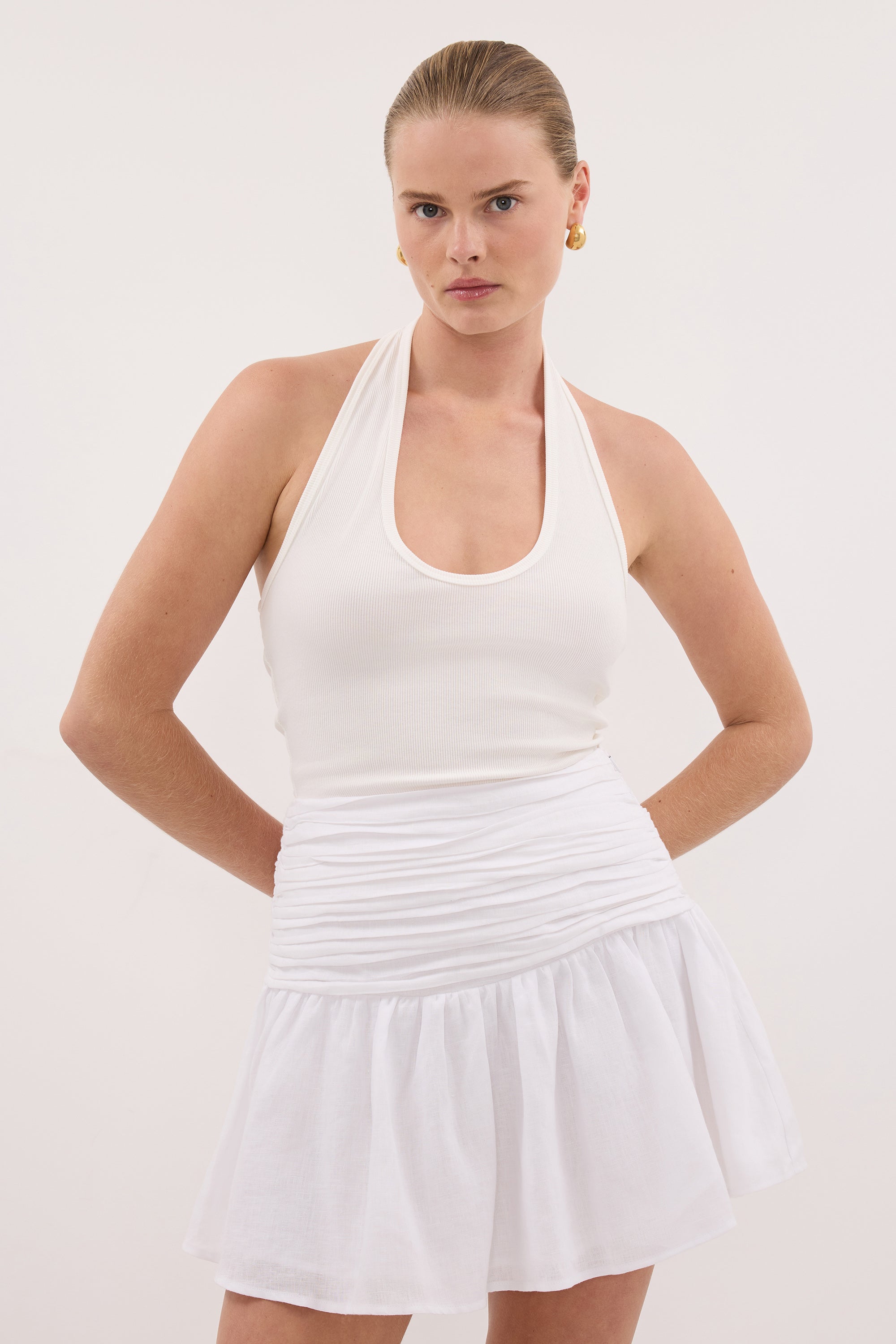 CATANIA WHITE LINEN MINI SKIRT