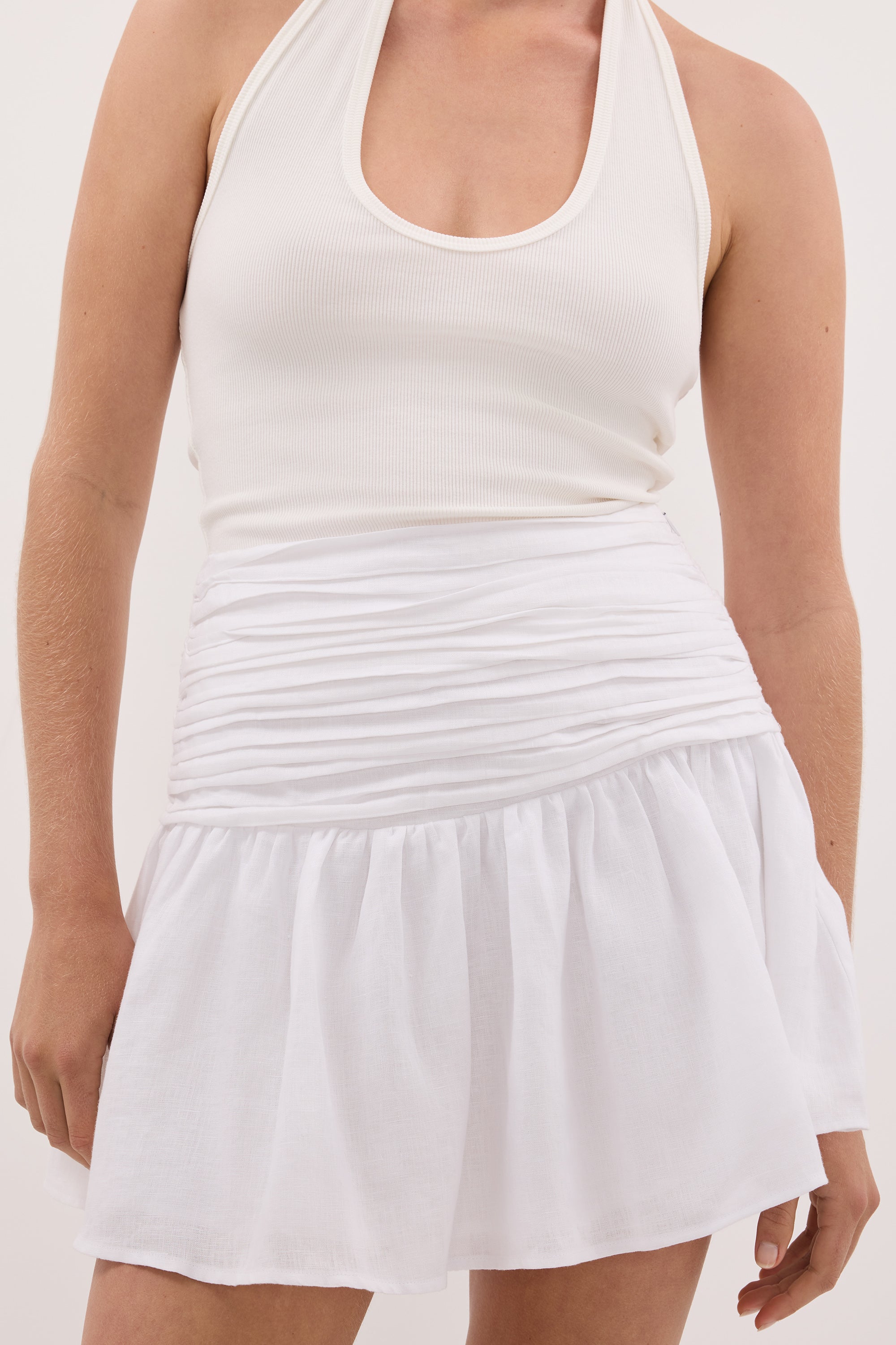 CATANIA WHITE LINEN MINI SKIRT