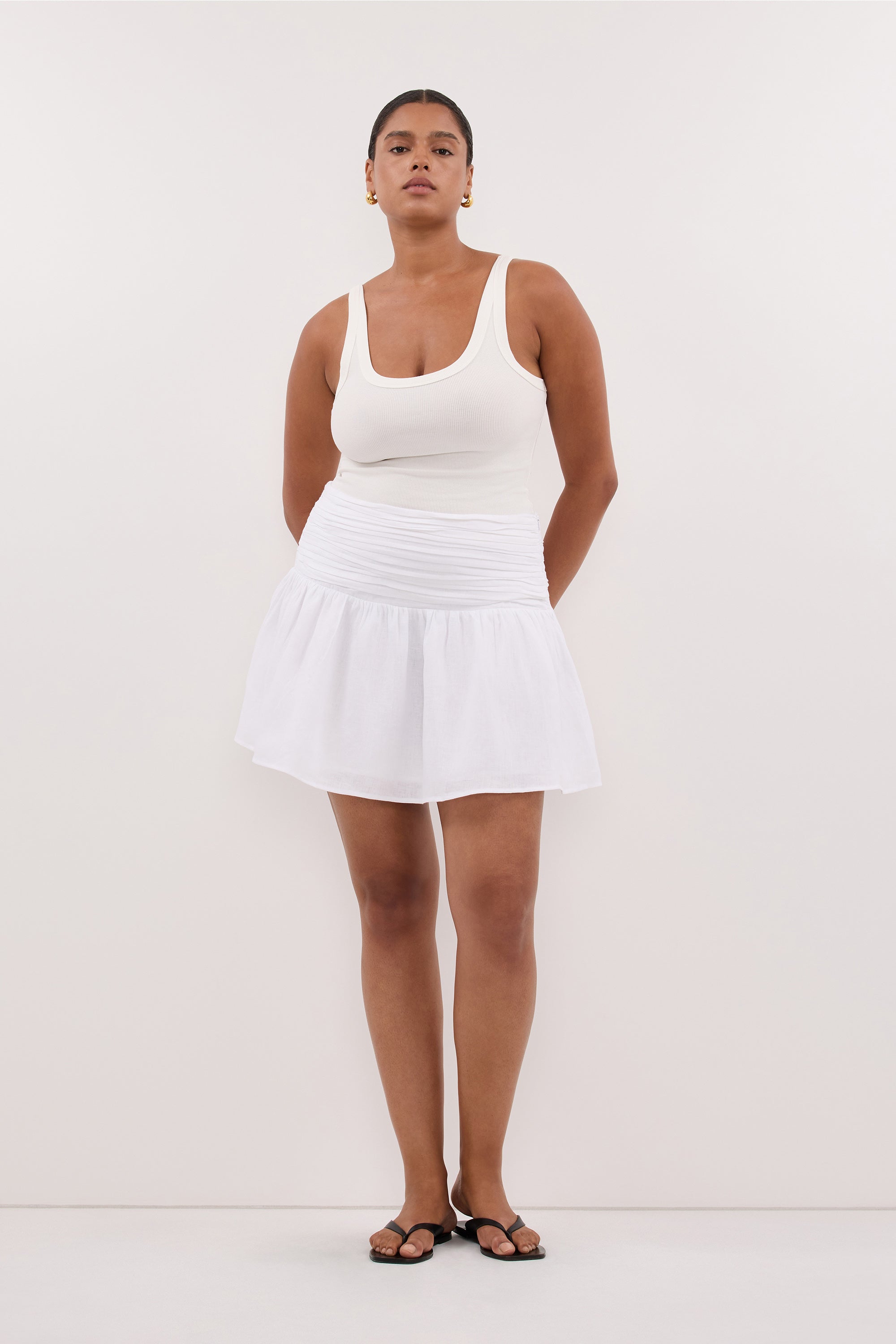 CATANIA WHITE LINEN MINI SKIRT