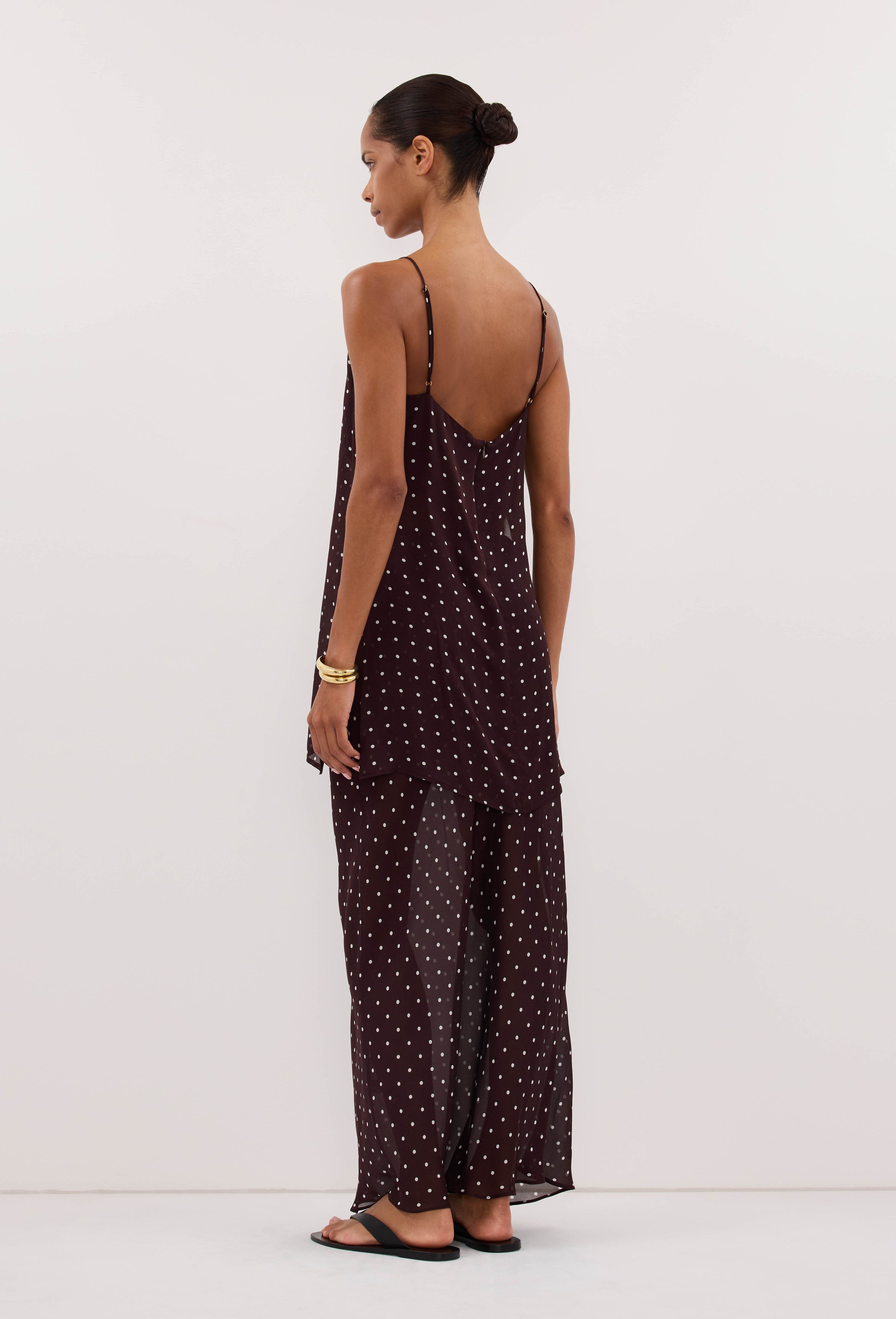 VANESSA BITTER CHOC SHEER SPOT MIDI SKIRT