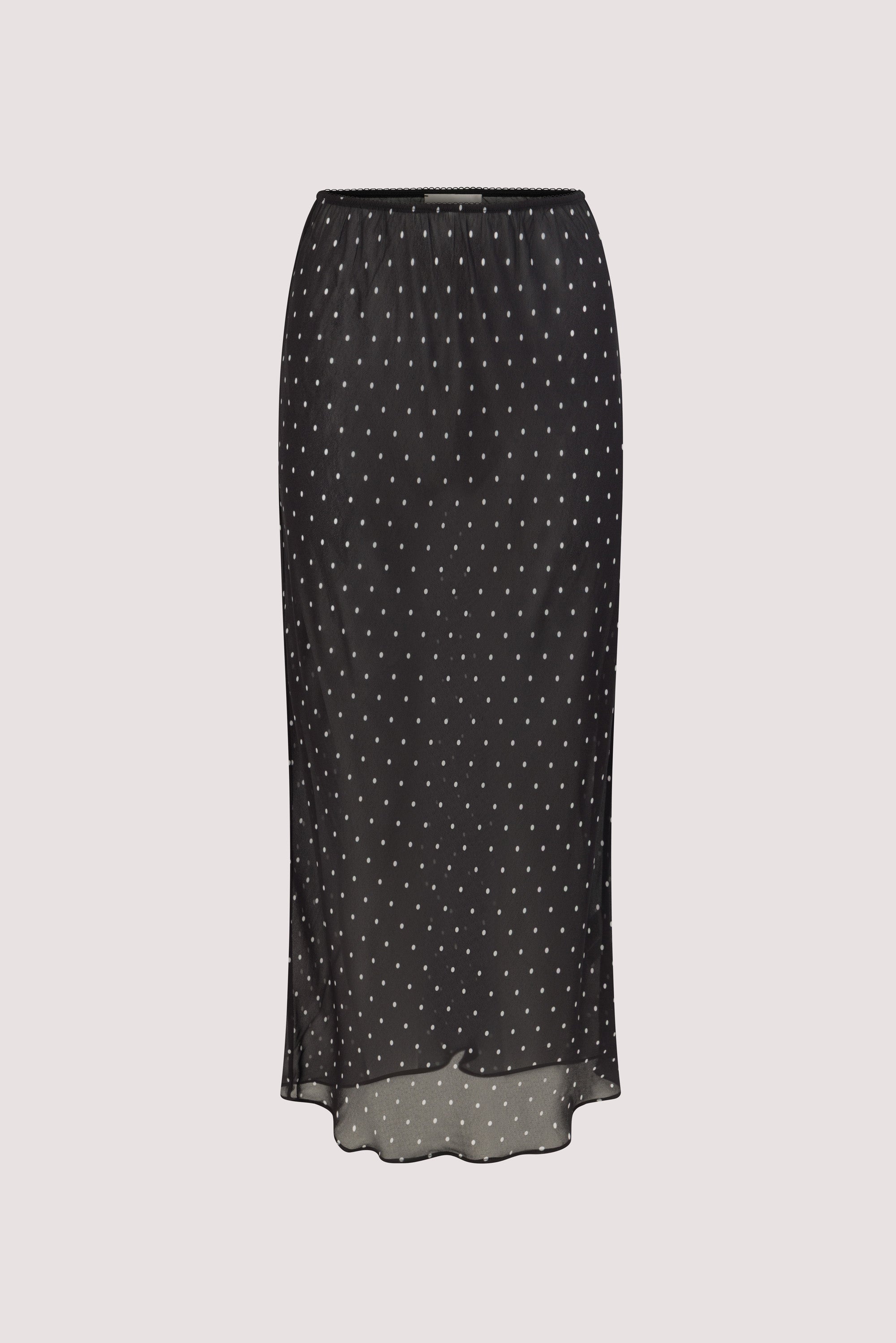 VANESSA BLACK SHEER SPOT MIDI SKIRT
