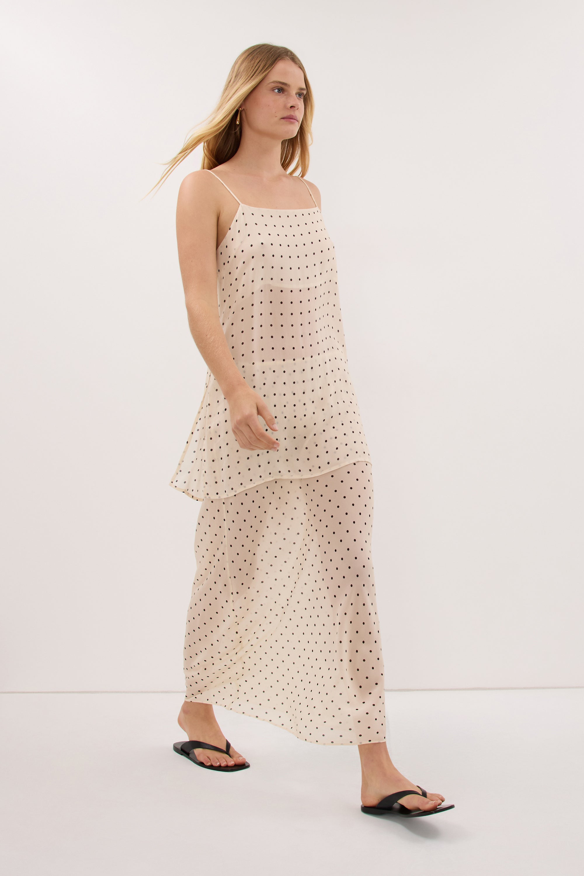 VANESSA SANDSTONE SHEER SPOT MIDI SKIRT