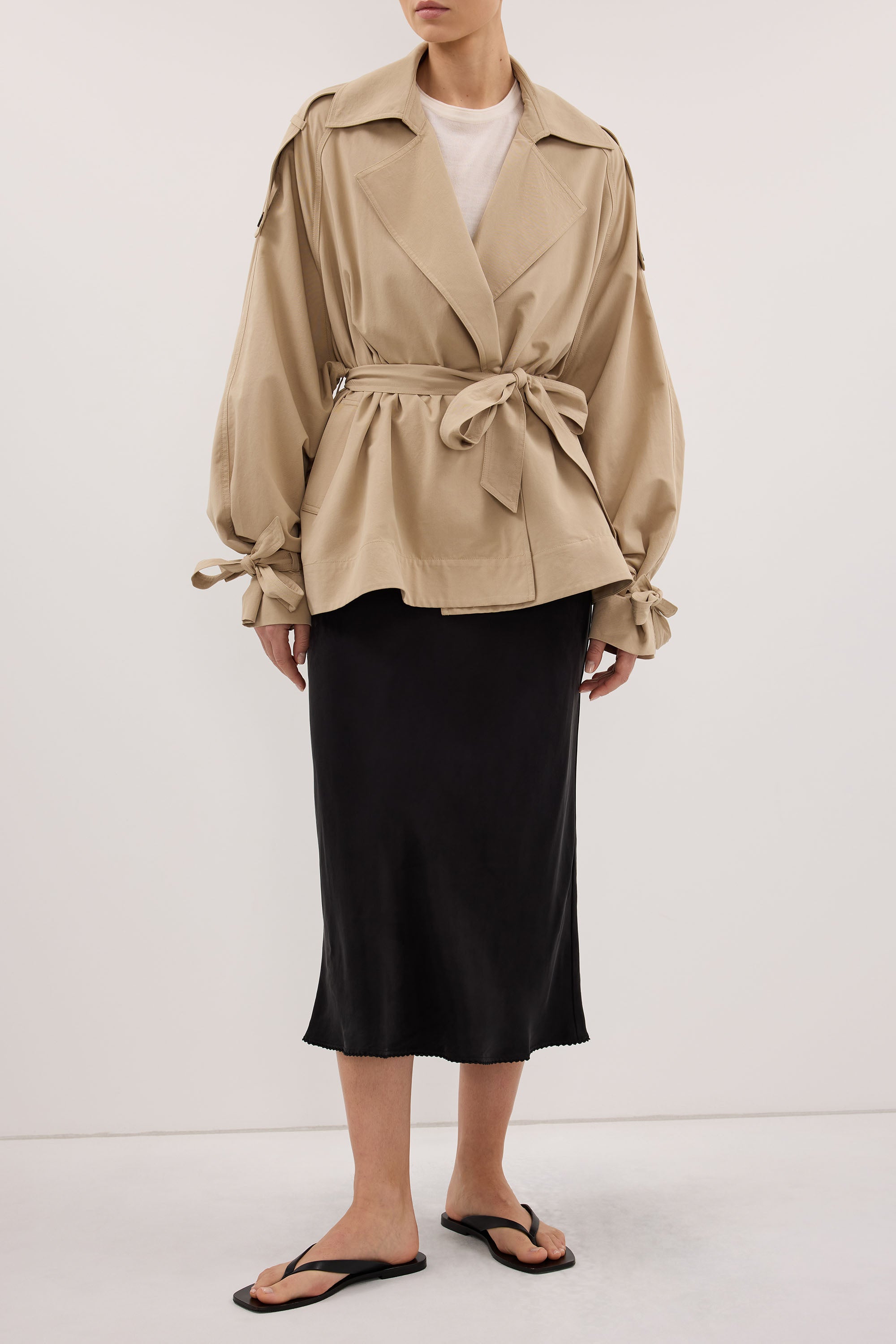 ARELIA BLACK CUPRO MIDI SKIRT
