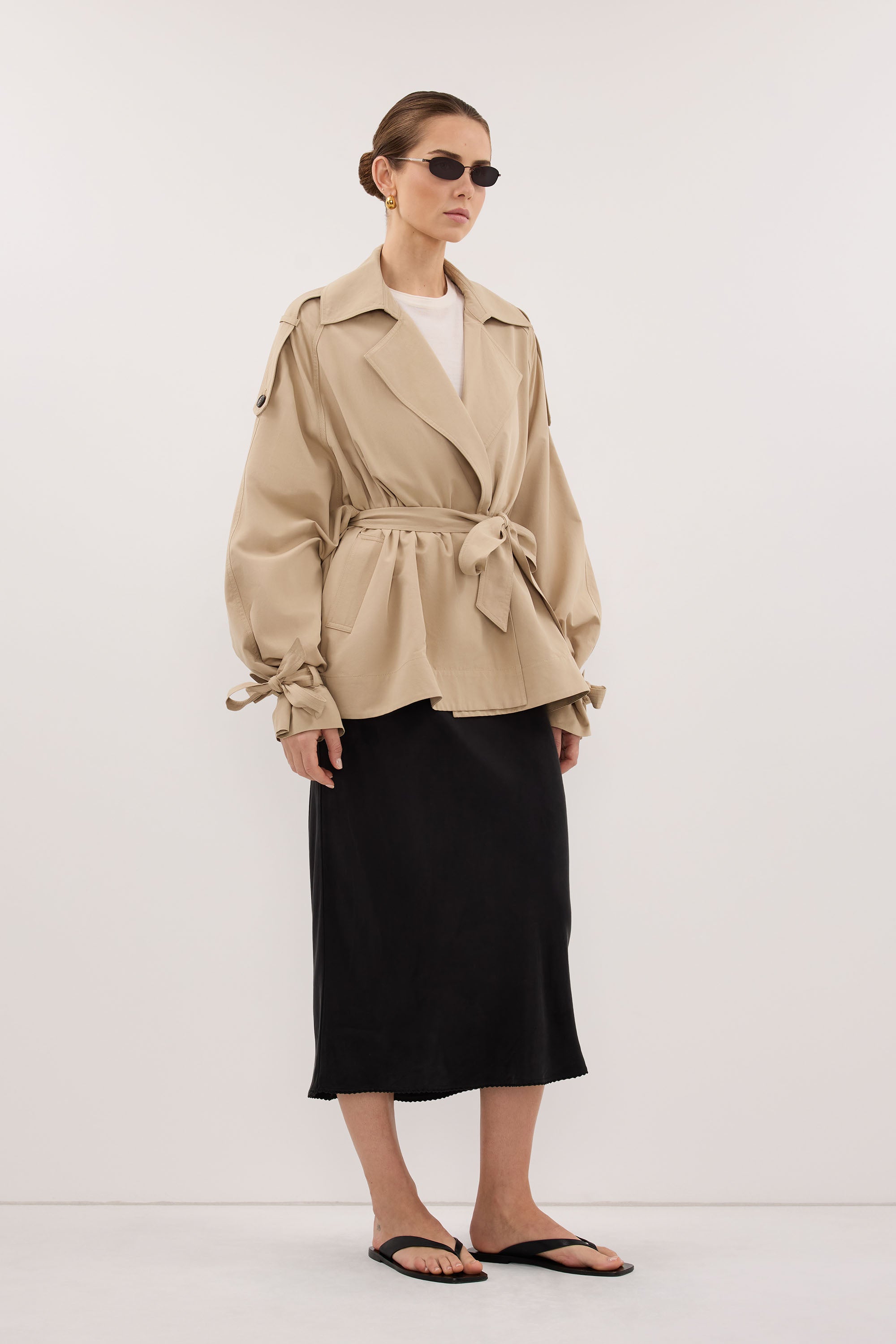 ARELIA BLACK CUPRO MIDI SKIRT