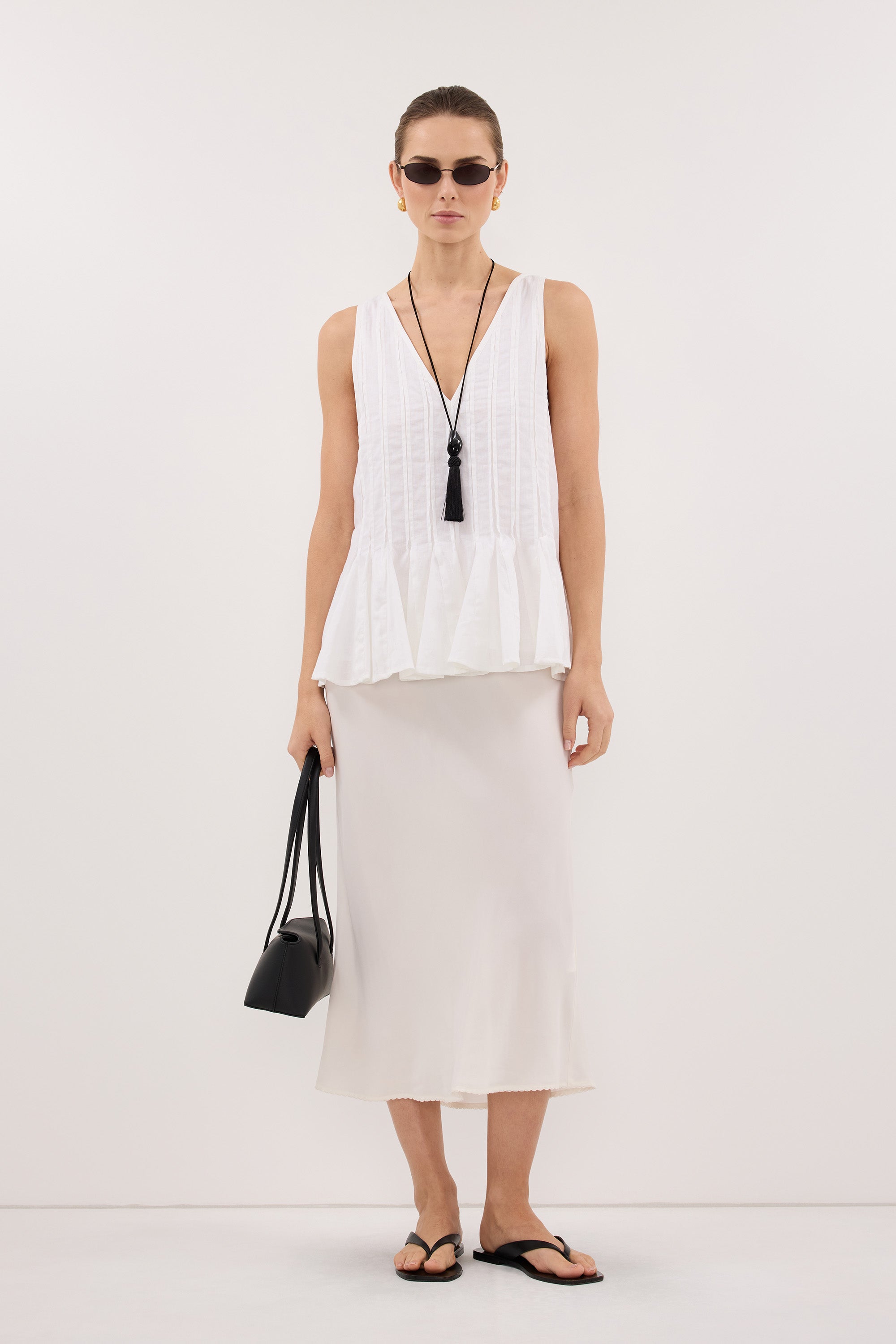 ARELIA WHITE CUPRO MIDI SKIRT – DISSH
