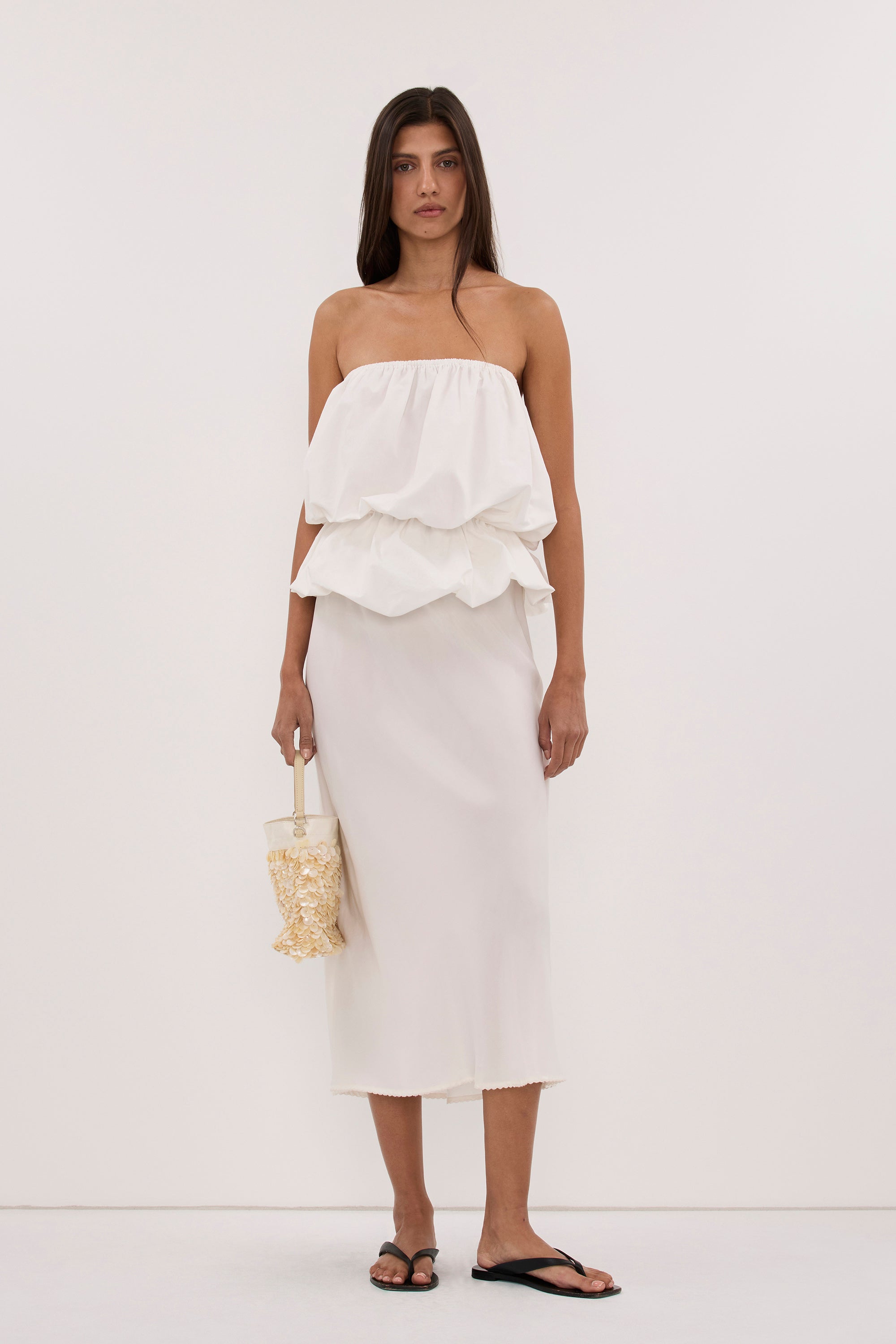 ARELIA WHITE CUPRO MIDI SKIRT